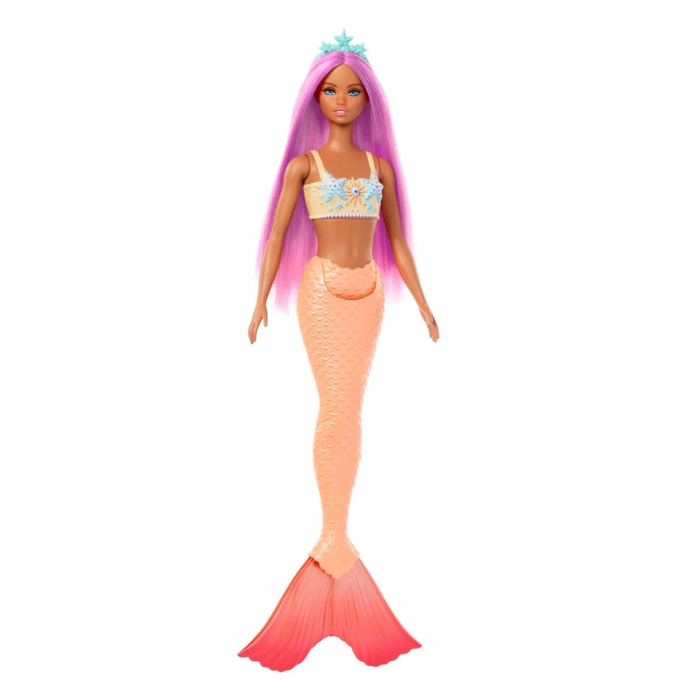 Barbie Mermaid Doll with Pink Fantasy Hair and Headband Accessory, Toy with Starfish-Inspired Bodice and Soft Orange Tail, HRR05