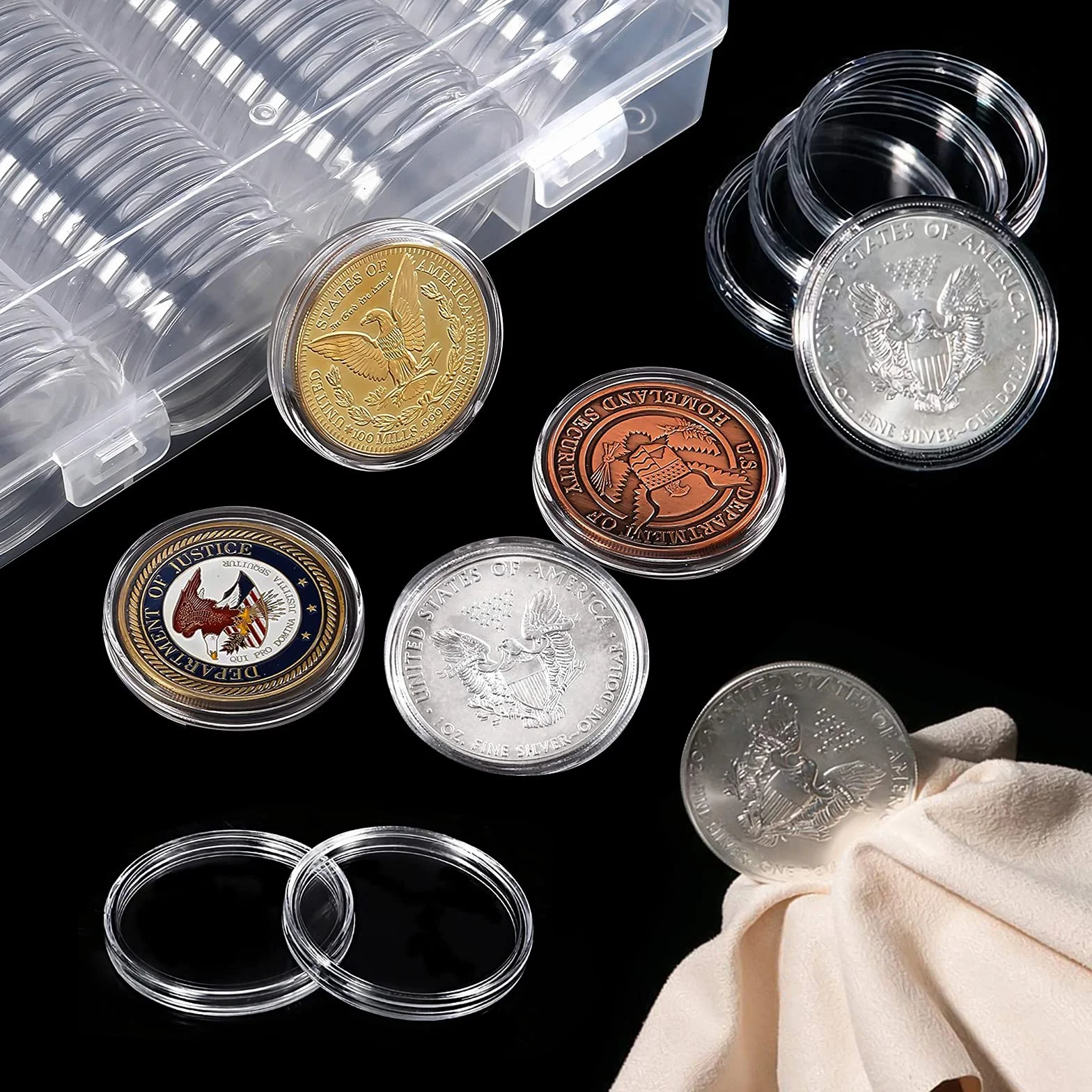 Monety Kapsułki 30mm Plastikowa kolekcja monet przezroczysta okrągła obudowa na monety z pudełkiem do przechowywania monet 100 sztuk, JNBBHH01_100-MHKJ