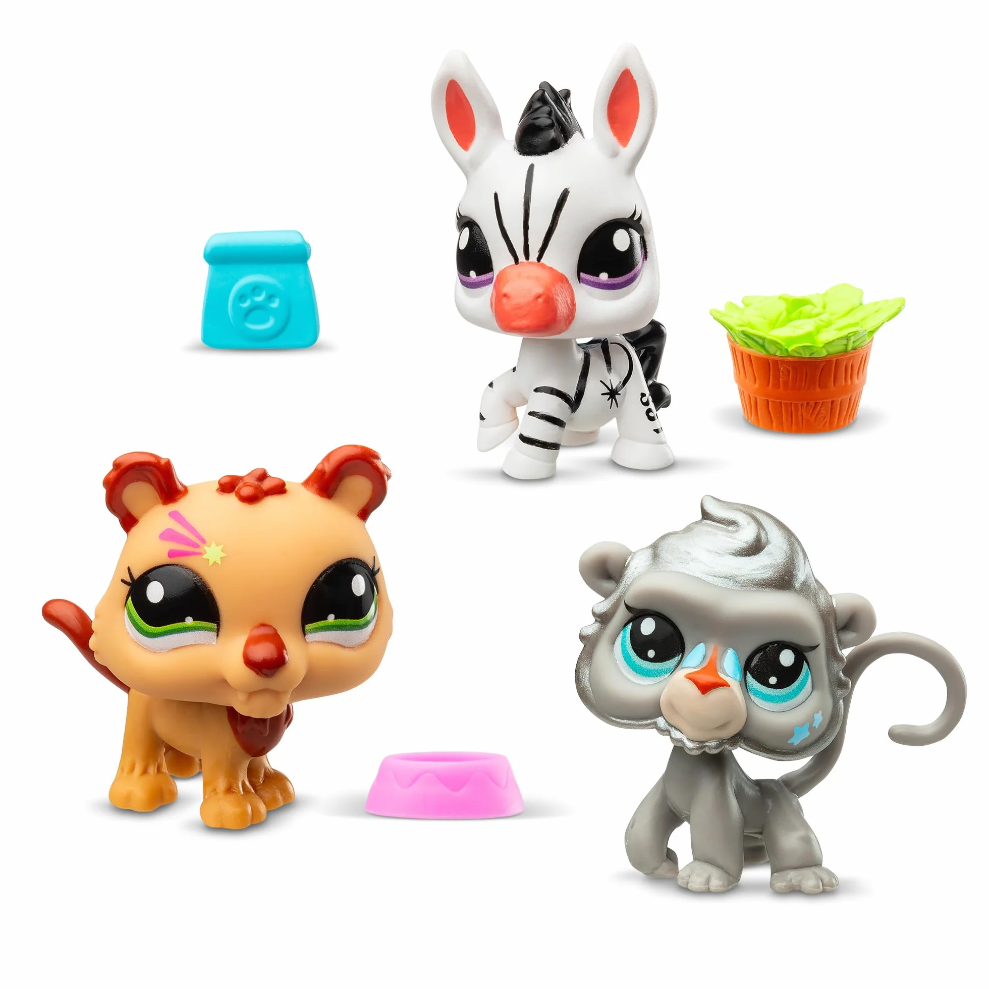 BANDAI Littlest Pet Shop Pack 3 Zoo Pets BF00597 Zestaw 3 Zwierząt, Akcesoria, Karta kolekcjonerska i wirtualny kod, Generacja 7, Zwierzęta #96, #97, #98, Dzieci w wieku 4 lat +