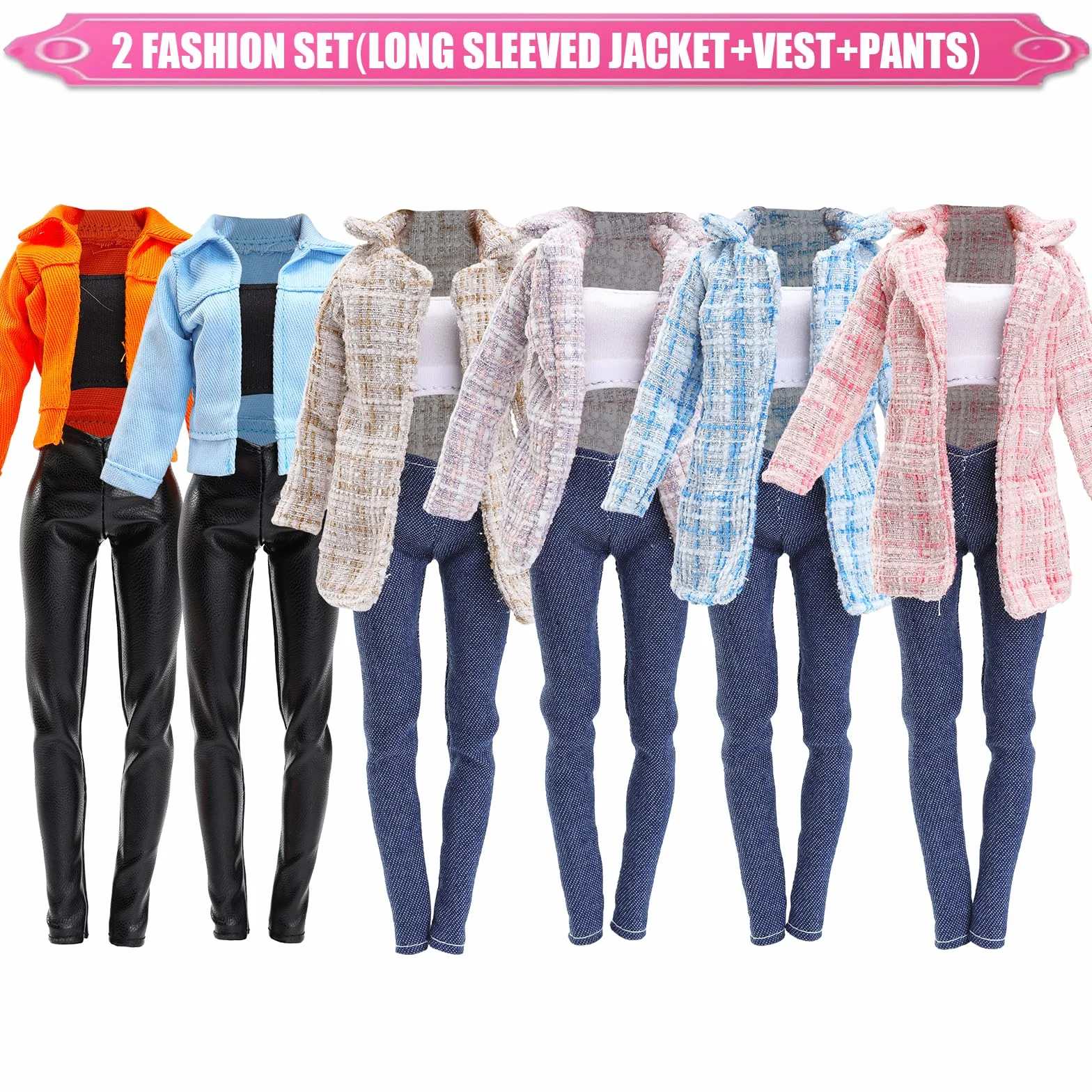 Festfun 11 PCS Ubrania dla Lalek 4 Zestawy Elegancki Zestaw Spódnicy i Kamizelki, Modna Bluzka i Spodnie, Długi Rękaw Płaszcz, Styl Biurowy, Casual, Losowy Styl dla Lalki 11.5 Calowej