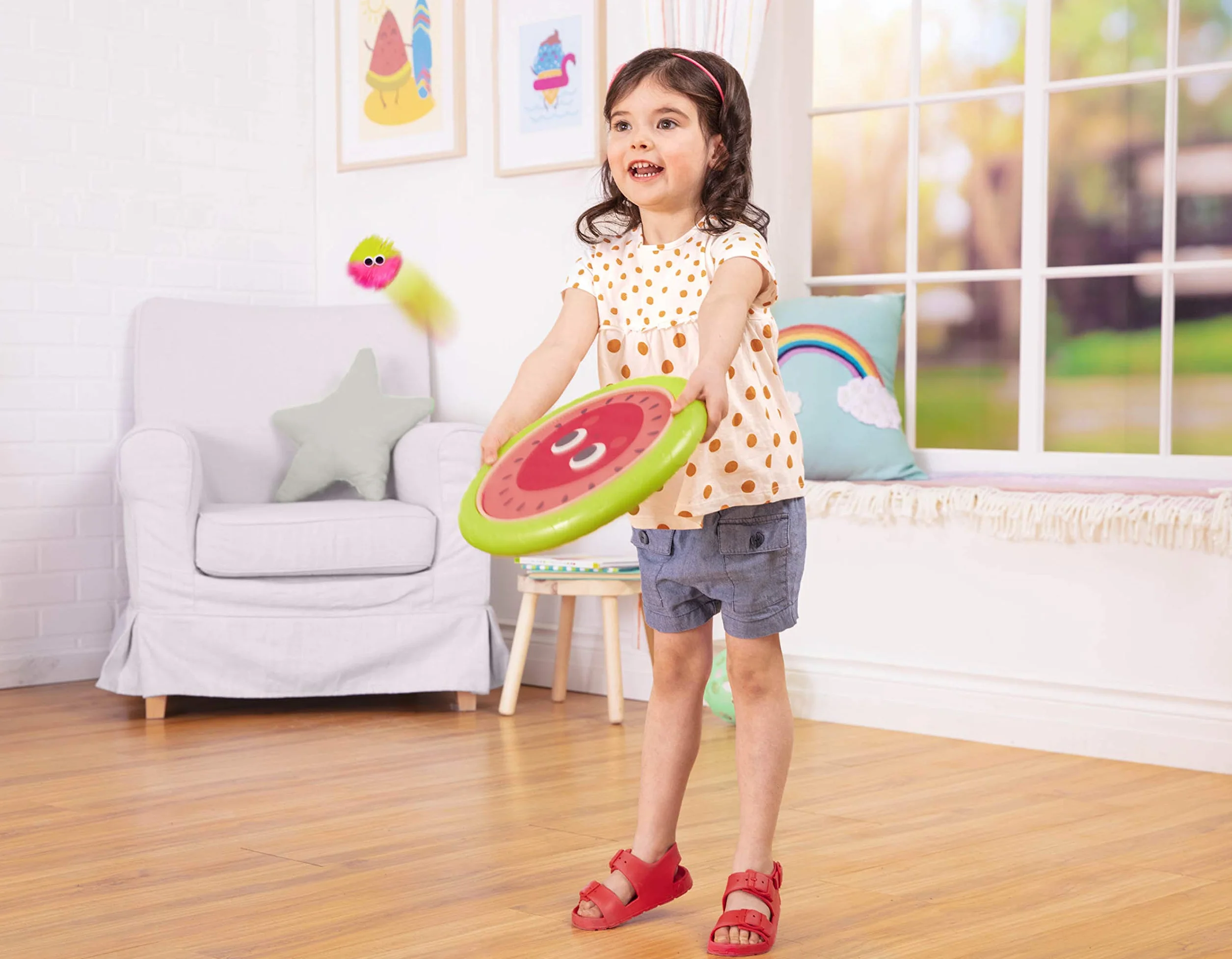 B. toys B.- Paddle Ball Game - zestaw do trampoliny ręcznej - Poppin' Paddles, 2 odbijające się krążki i 2 piłki, Catch & Toss gry sportowe dla dzieci - 3 lata +, Small, BX1916Z