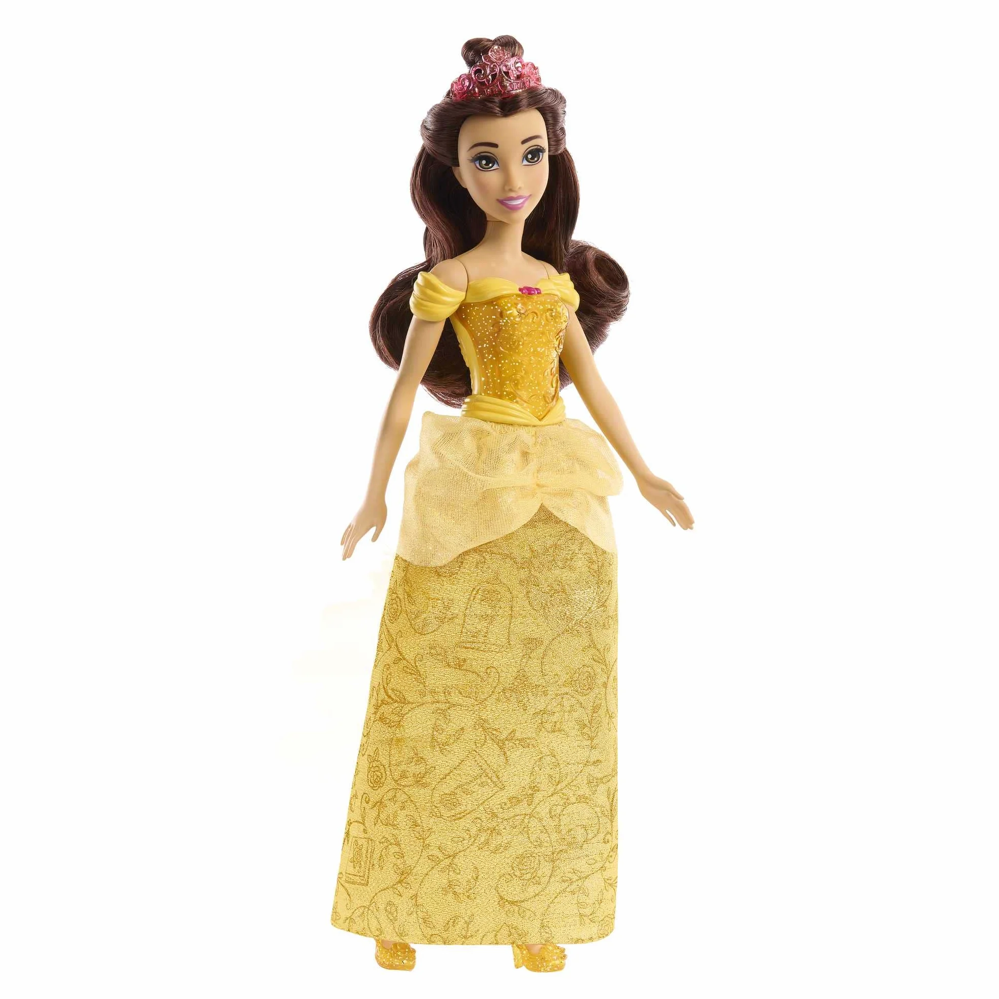 Mattel Księżniczka Disneya Bella Lalka z punktami zgięcia, błyszczącym ubrankiem i akcesoriami inspirowanymi filmem Disneya, prezent dla dzieci HLW11