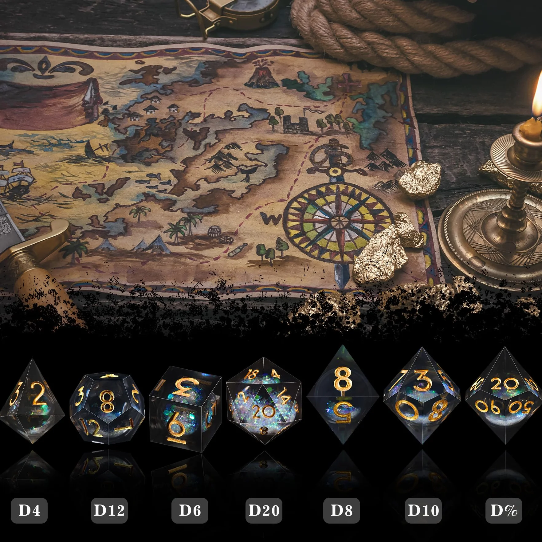 SIQUK 7 sztuk kości wielościennych D4 D6 D8 D10 D12 D20 D% Zestaw kości wielościennych do DND RPG MTG, czarne