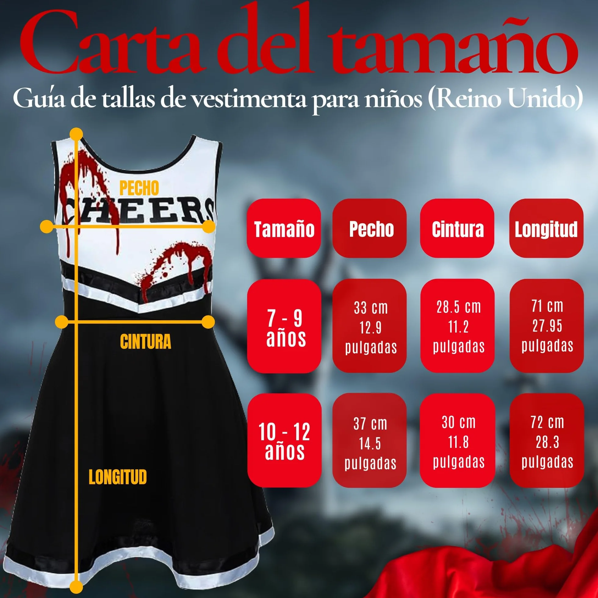 REDSTAR Dziewczyny Halloween Zombie Cheerleader Dead fantazyjny kostium dla dzieci uczennica upiorne dziecko zombie z tubą sztucznej krwi - kostiumy na Halloween imprezy