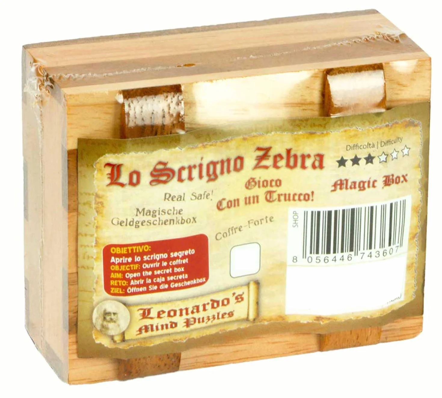 Logica Spiele Art. Zebra Schrein - Magiczne Pudełko na Prezent z Drewna - Trudność: 3/6 Trudny - Kolekcja Leonardo da Vinci