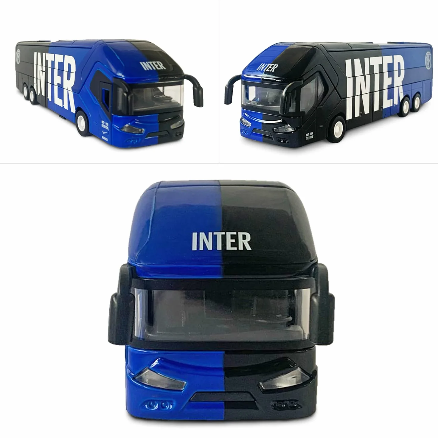 Mondo Motors - Pullman F.C. International Milano - Zabawkowy model - Bus z tylnym sprzęgłem wyciągowym - Kolor czarny jasnoniebieski - 51214