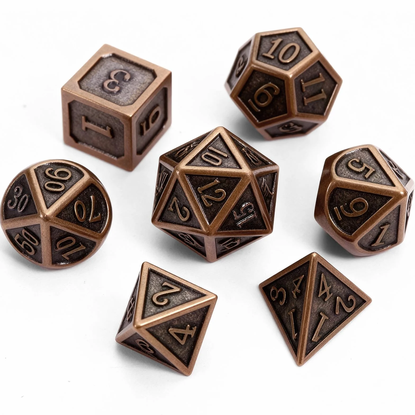 GWHOLE 7 sztuk wielościennych kostek metalowych do DND RPG MTG, antyczna miedź