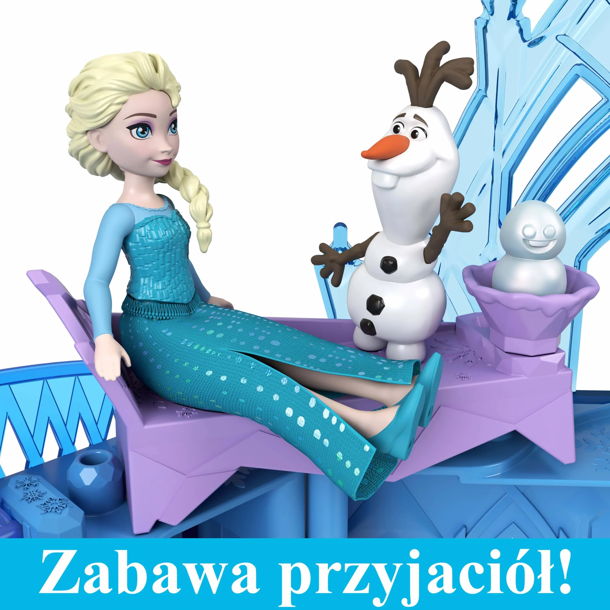 Disney Frozen Zamek Elsy + Mała lalka Zestaw pałacyk domek dla lalek, mała lalka Elsa, figurka Olaf i akcesoria, inspirowany filmami Disneya „Kraina lodu”, prezent i zabawka dla dzieci, JDP63