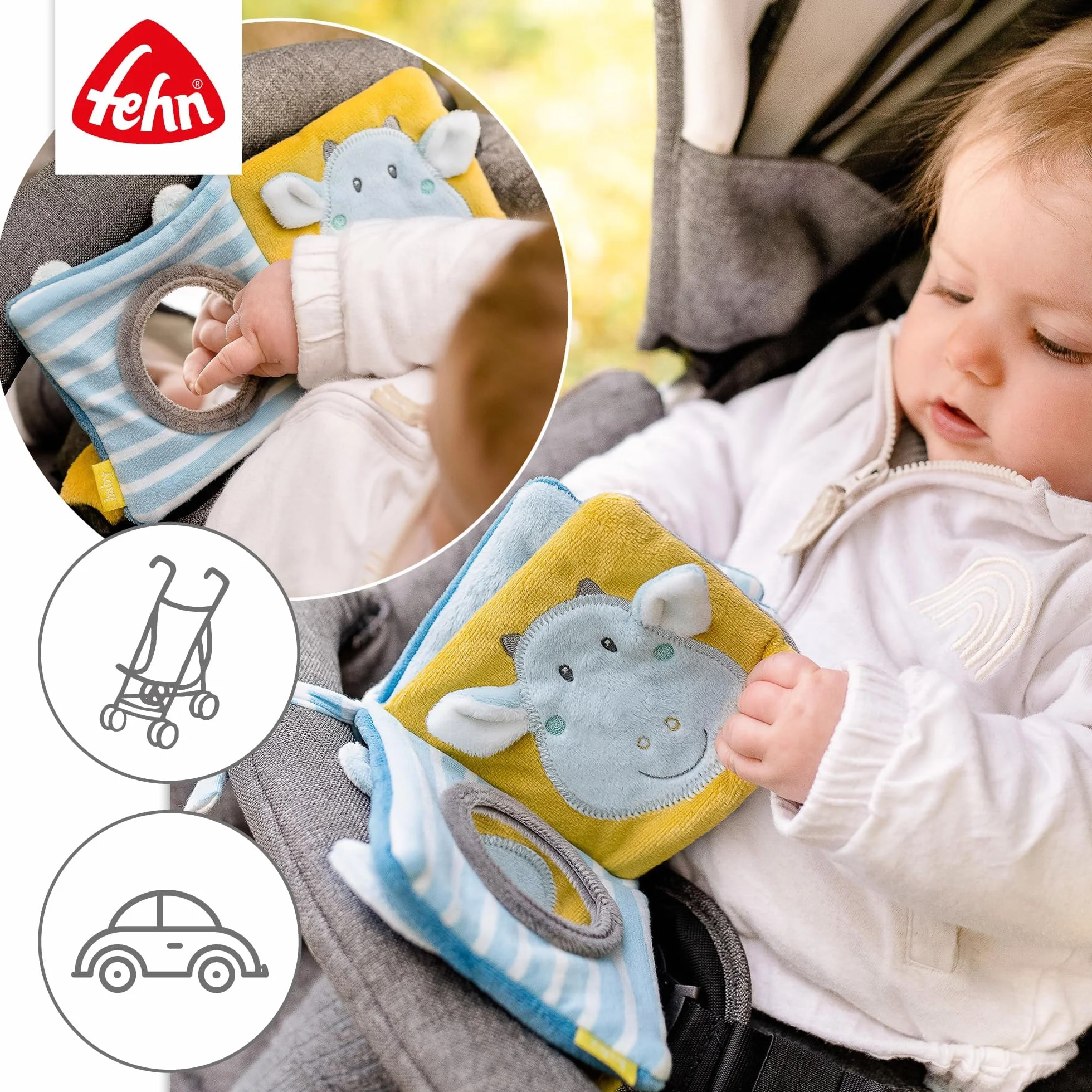 Fehn Soft-Bilderbuch Fledermaus/Fühlbuch aus Stoff mit Tier Motiven - mit Quietsche, Raschelpapier und Spiegel für Babys und Kleinkinder ab 0+ Monaten/Maße: 11x11 cm