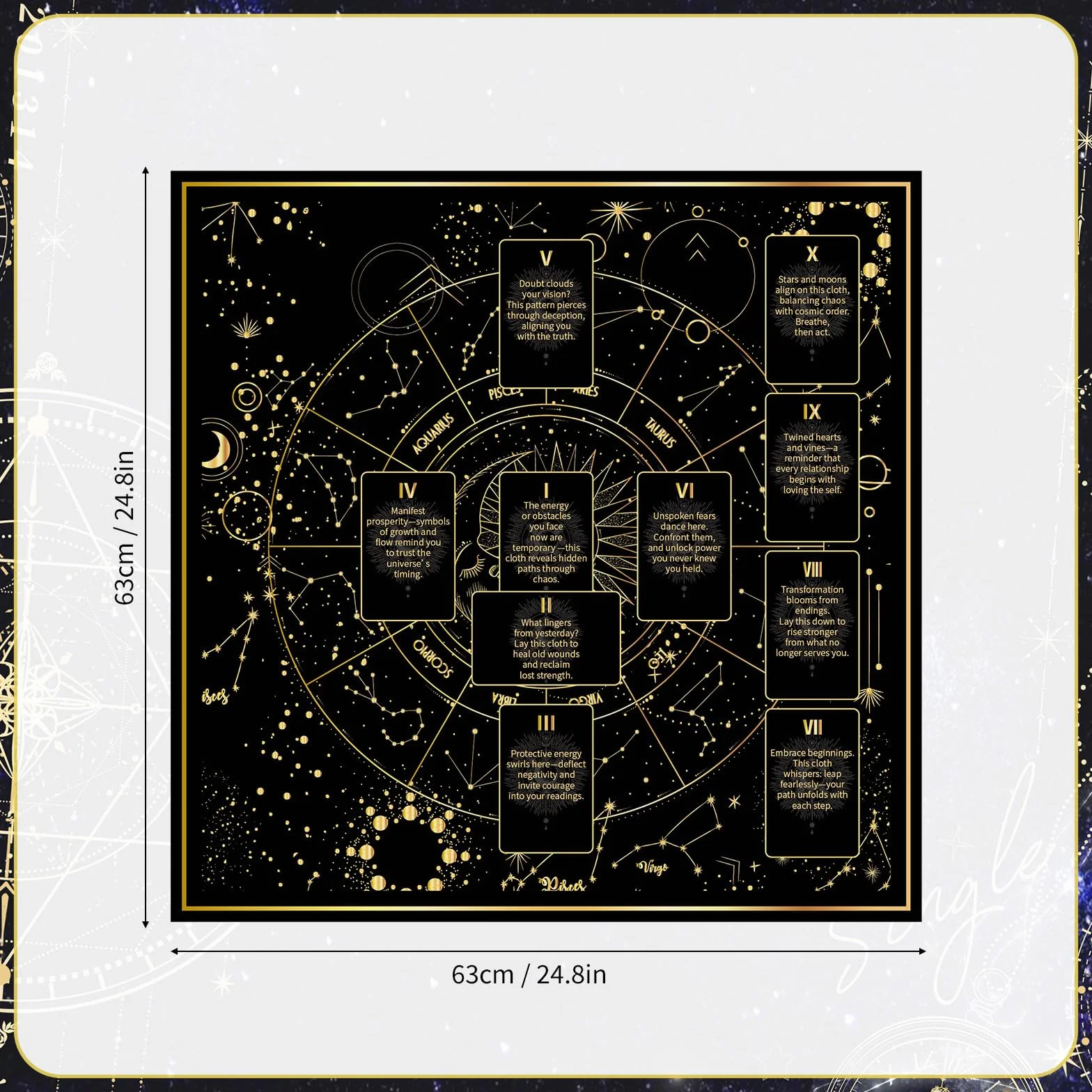 BOXOB Obrus Tarota, 63x63 cm Kwadratowy Flanelowy Totem z Gwiazdą Ołtarzowy Wahadło Mata Święta Wróżbiarska Tkanina do Czytania Kart Czary Magia Duchowe Rytuały Artykuły