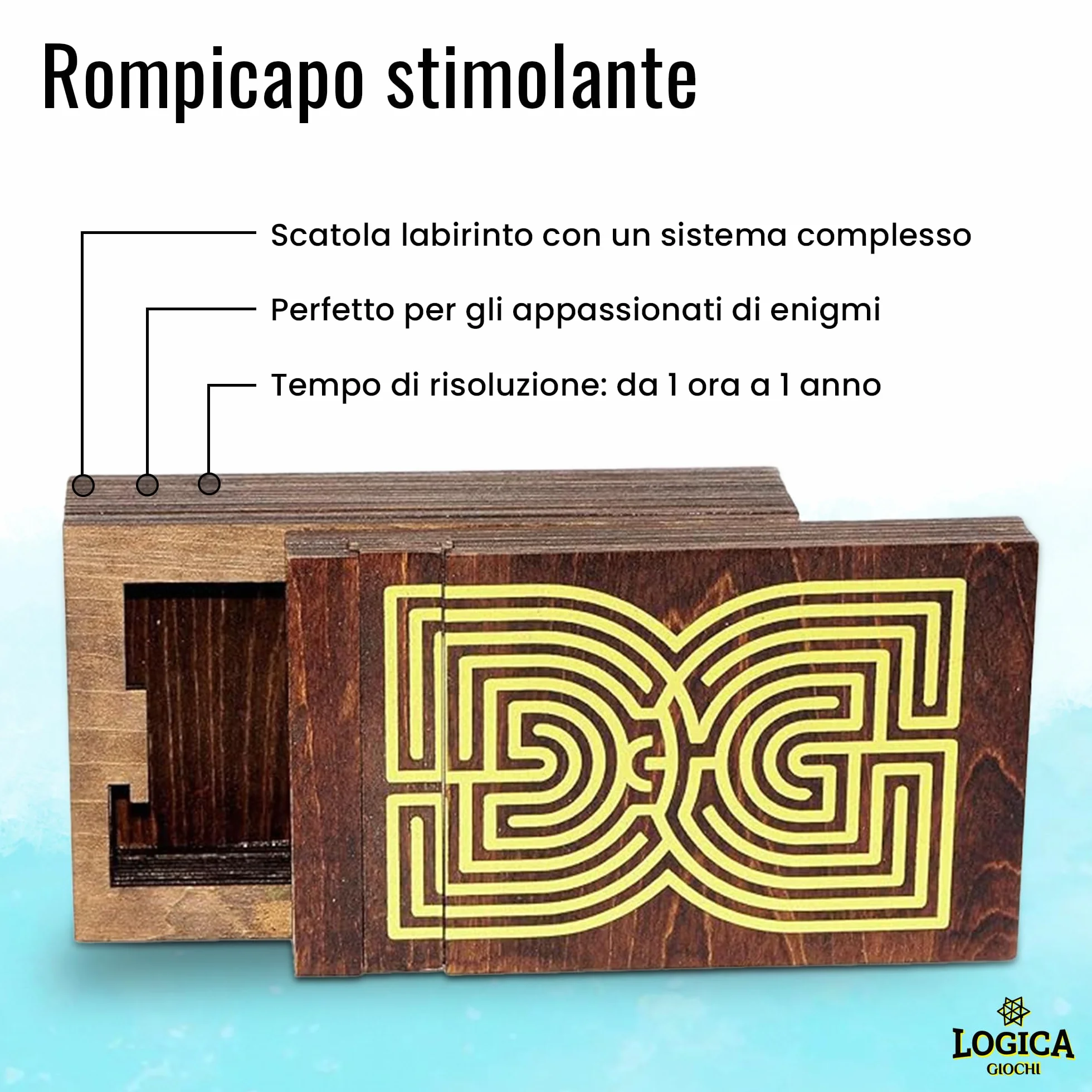 Logica Puzzles Art. Szkatułka Labiryntu - Sekretne Drewniane Pudełko - Trudność 5/6 Niesamowita - Kolekcja Leonardo da Vinci