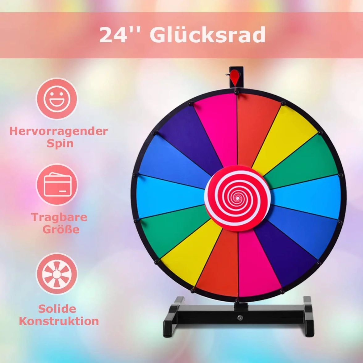 COSTWAY 60 cm Koło Fortuny Zabawka Kolorowe Gry dla Gier Losowych Gry Słowne Zawiera Gumkę i Marker Odpowiednie dla Dzieci i Dorosłych (Średnica 60 cm)