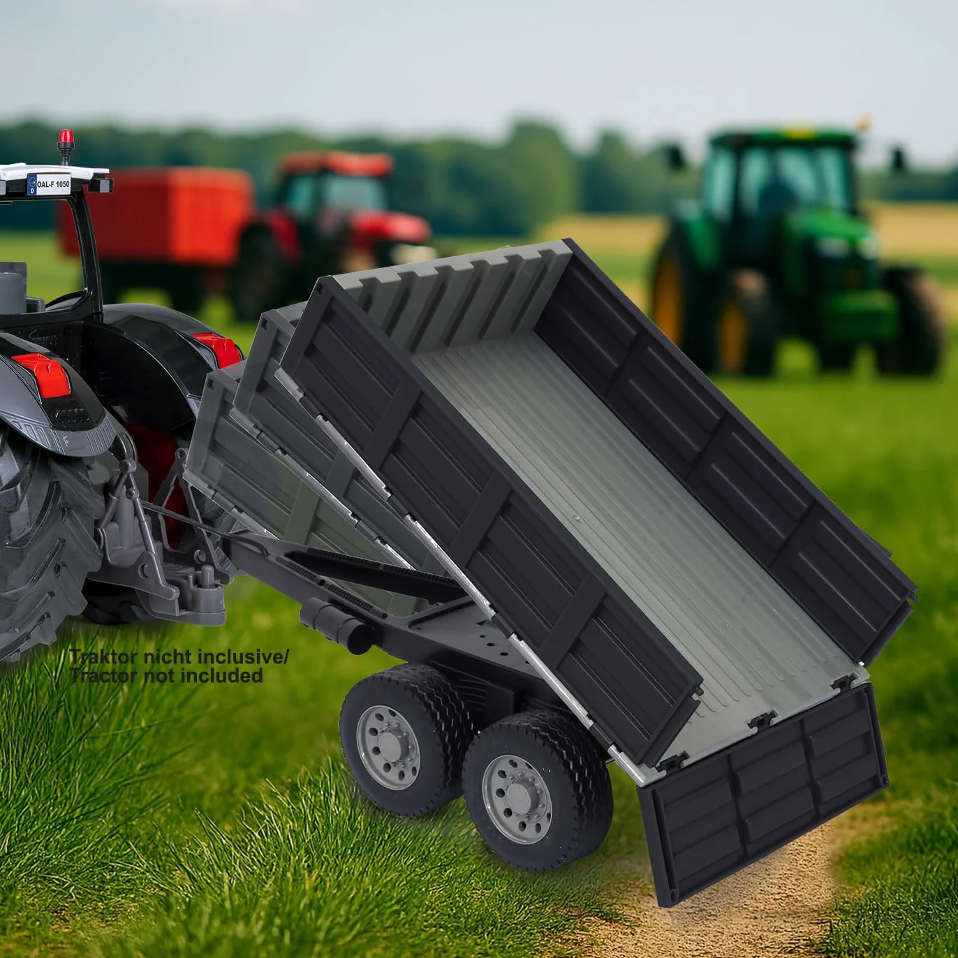 JAMARA 423282 wywrotka czarna do traktora RC 1:16 - akcesoria rolnicze, dodatek, wtyczka RC, pomysł na prezent dla dzieci, powierzchnia ładunkowa ręczna w górę/w dół, wytrzymałe tworzywo sztuczne