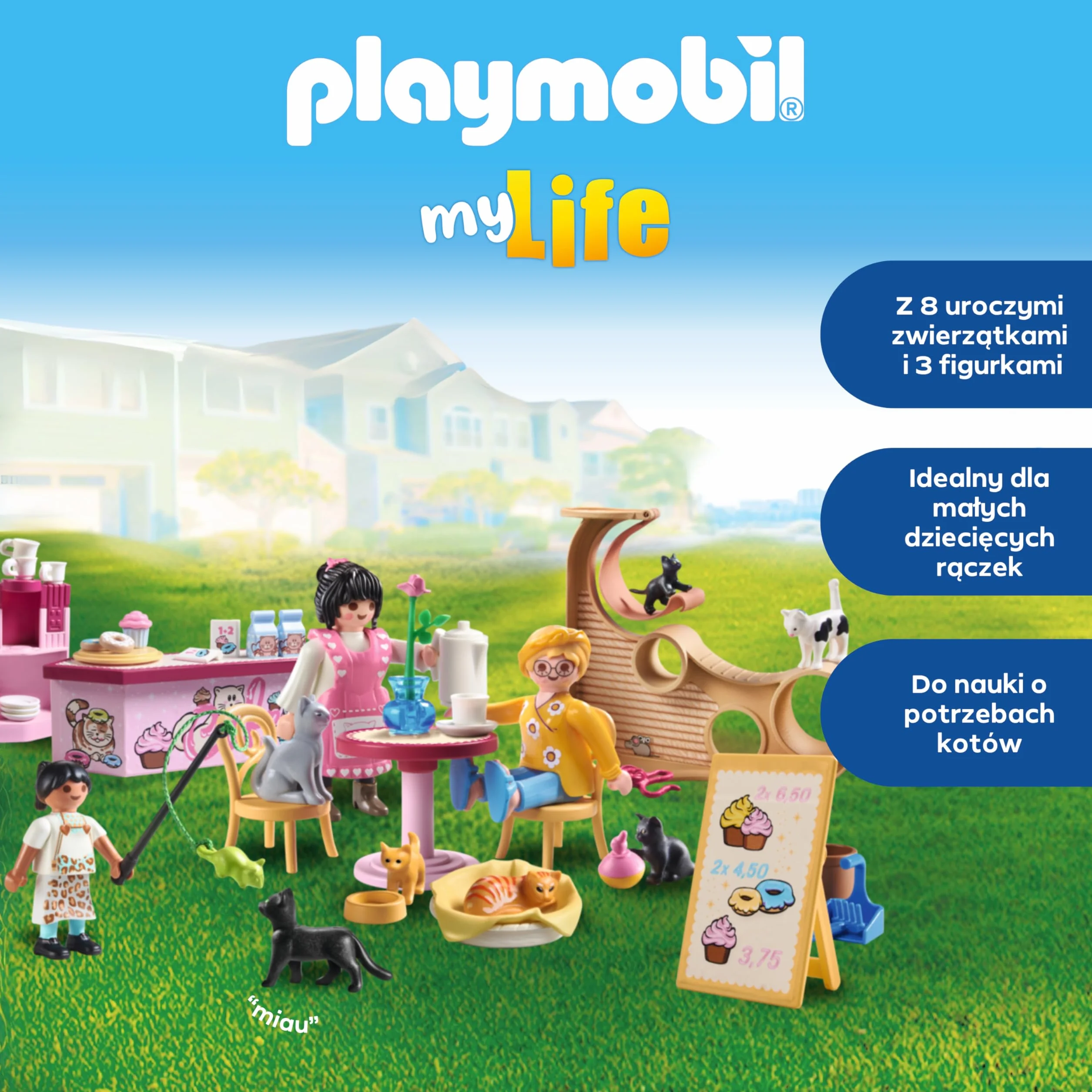 PLAYMOBIL | My Life | Kawiarnia dla kotów | Zabawka dla dzieci | Zestaw z figurkami zwierząt | Zabawka dla dzieci powyżej 4 roku życia | 71744