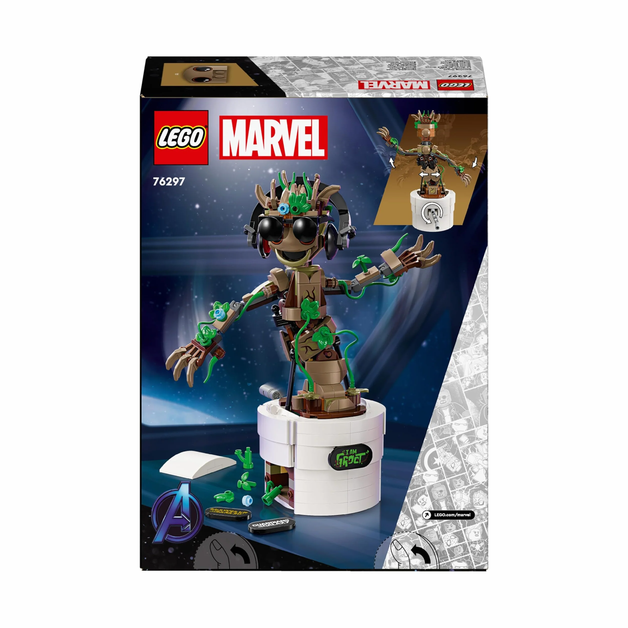 LEGO Marvel Tańczący Groot, Interaktywna Zabawka do Zbudowania, dla Fana Strażników Galaktyki, Figurka Superbohatera, Pomysł na Prezent dla 10-latka, Chłopca i Dziewczynki, 76297