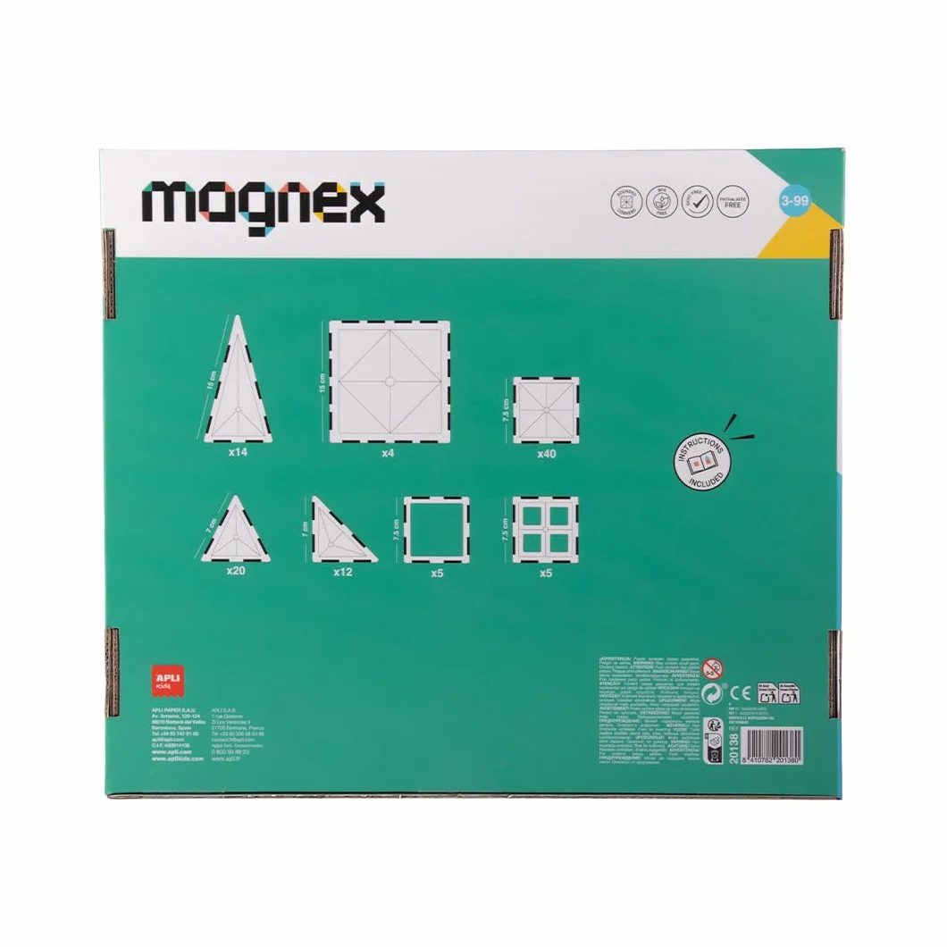 APLI Kids 20138 - Magnex 100 sztuk Magnex Zestaw konstrukcyjny | Zestaw 3D dla dzieci 3+| Kolorowe magnesy geometryczne | Zabawka edukacyjna Steam dla kreatywności i rozwoju poznawczego