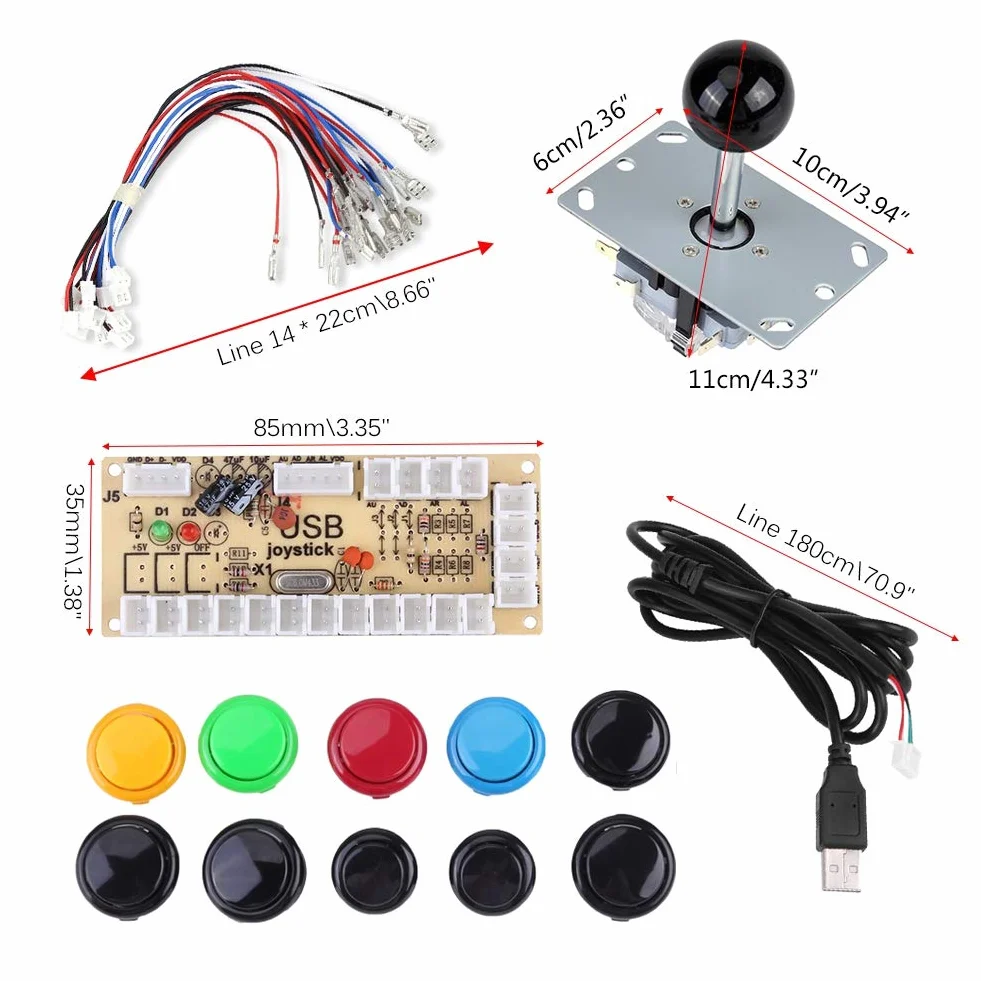 Joystick do kontrolera PC, gra zręcznościowa z zerowym opóźnieniem Zestawy DIY Części Joystick 10-przyciskowy Koder USB do komputera MAME Stwórz własną maszynę do gier zręcznościowych