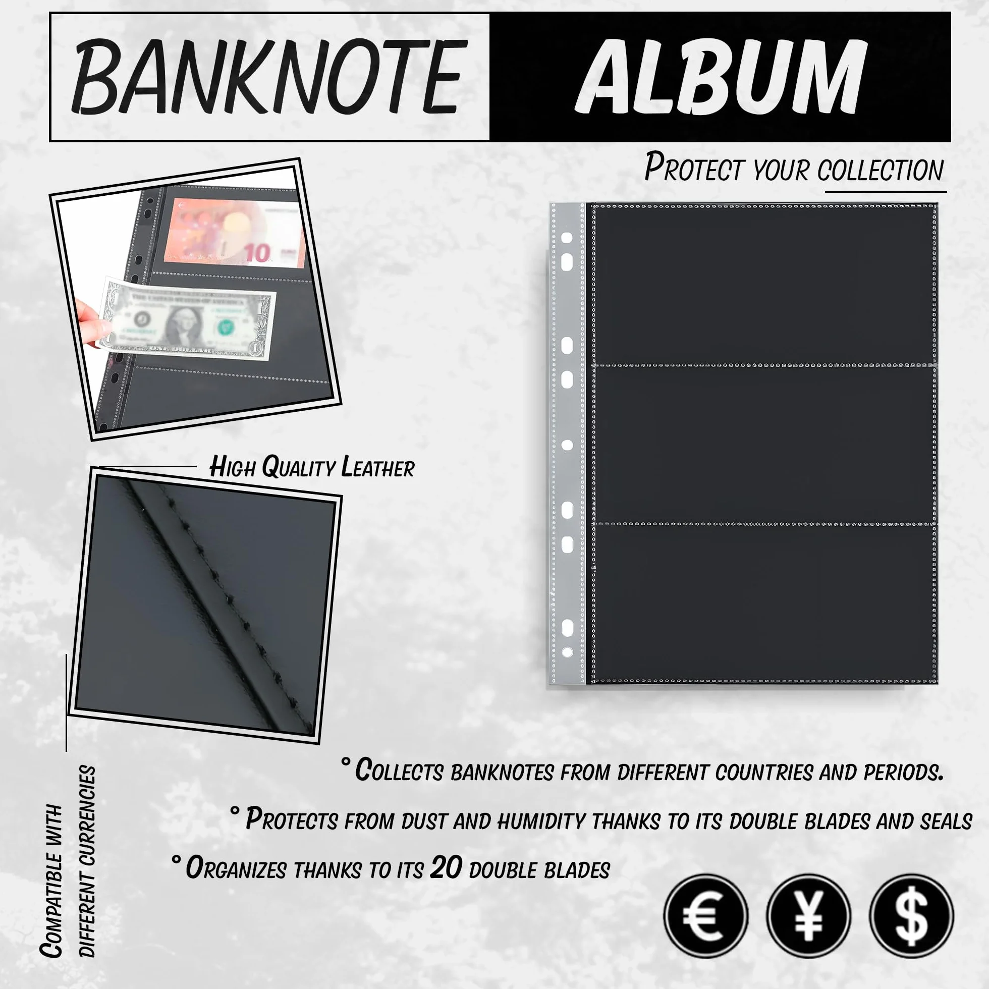 Album na banknoty DOJA Barcelona 120 kieszeni PU Organizer Portfel 33x27