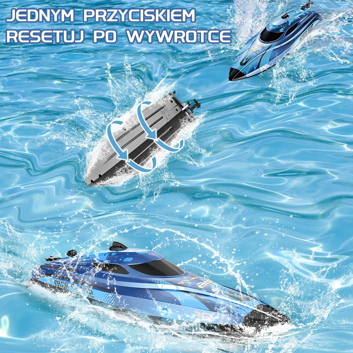 Zdalnie sterowana łódź ze światłem LED, 25 km/h, zdalnie sterowana łódź dla dzieci, 2,4 GHz Speedboot z 2 bateriami do 40 minut odtwarzania, RC Speedboot prezent dla dzieci w wieku od 6 do 8 lat
