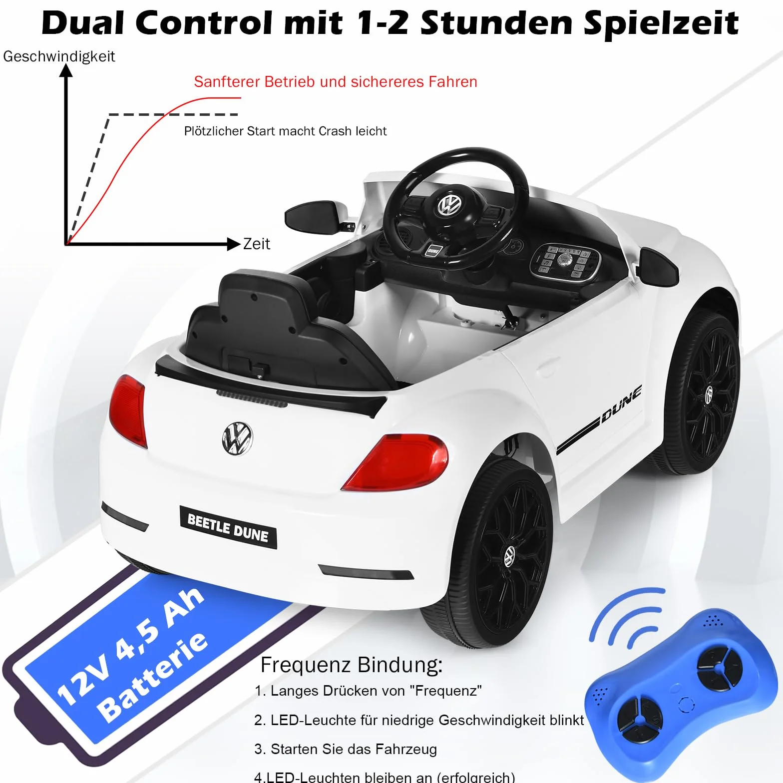 COSTWAY Samochód elektryczny dla dzieci 12 V VW Beetle z pilotem 2,4 G biały