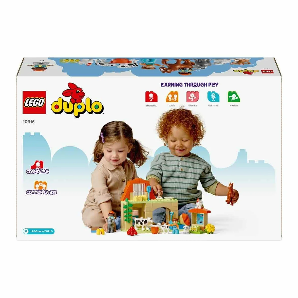 LEGO DUPLO Town Opieka nad zwierzętami na farmie, Zabawka Edukacyjna dla Dziecka z Figurkami Konia, Krowy, Owcy i Kota, Klocki Promujące Rozwój dla Małych Dzieci, Prezent dla 2-latka 10416