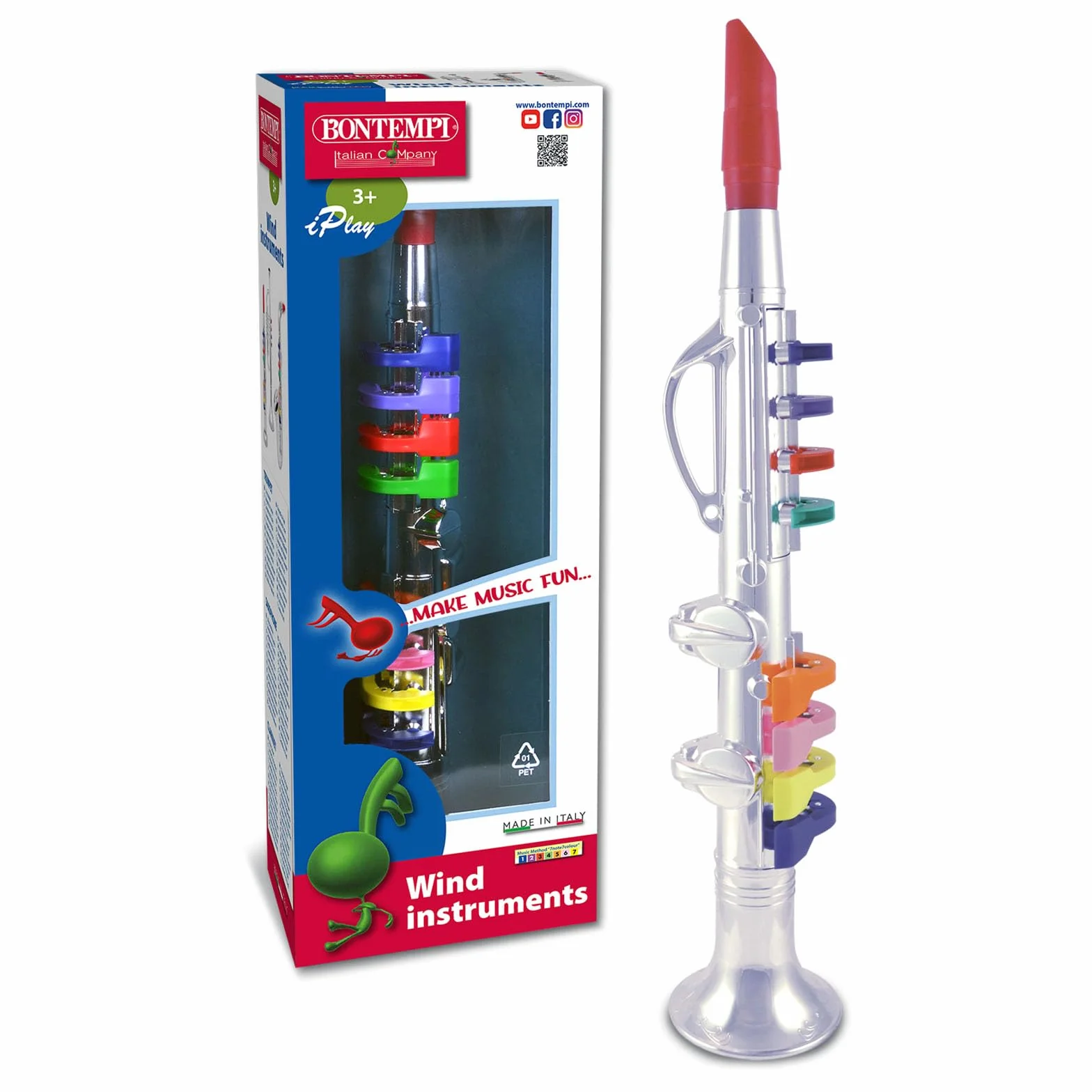 Bontempi 32 4431 klarnet z 8 kolorowymi przyciskami/nutami. dł. 420 mm
