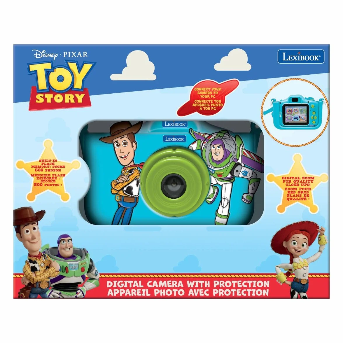Lexibook, Aparat dla dzieci Disney Toy Story, Ochronna osłona z postacią, Wbudowana pamięć flash, Ładowany przez USB‑C, Niebieski/Zielony