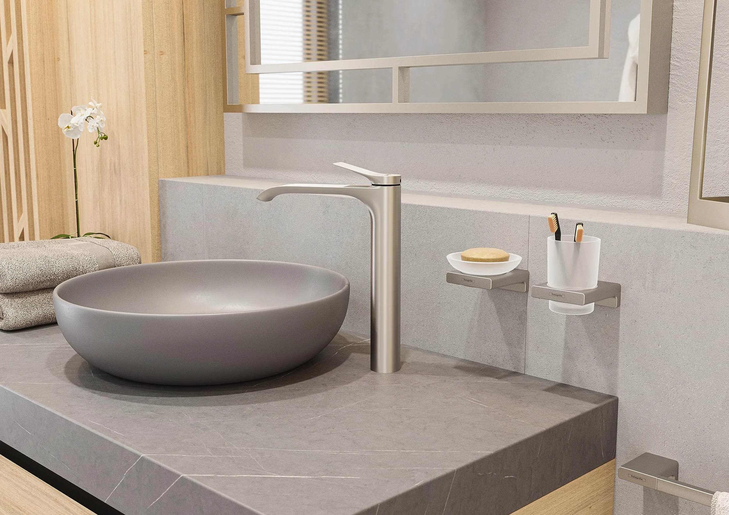 Hansgrohe AddStoris Modern Towel Ring in Brushed Nickel, 41754820