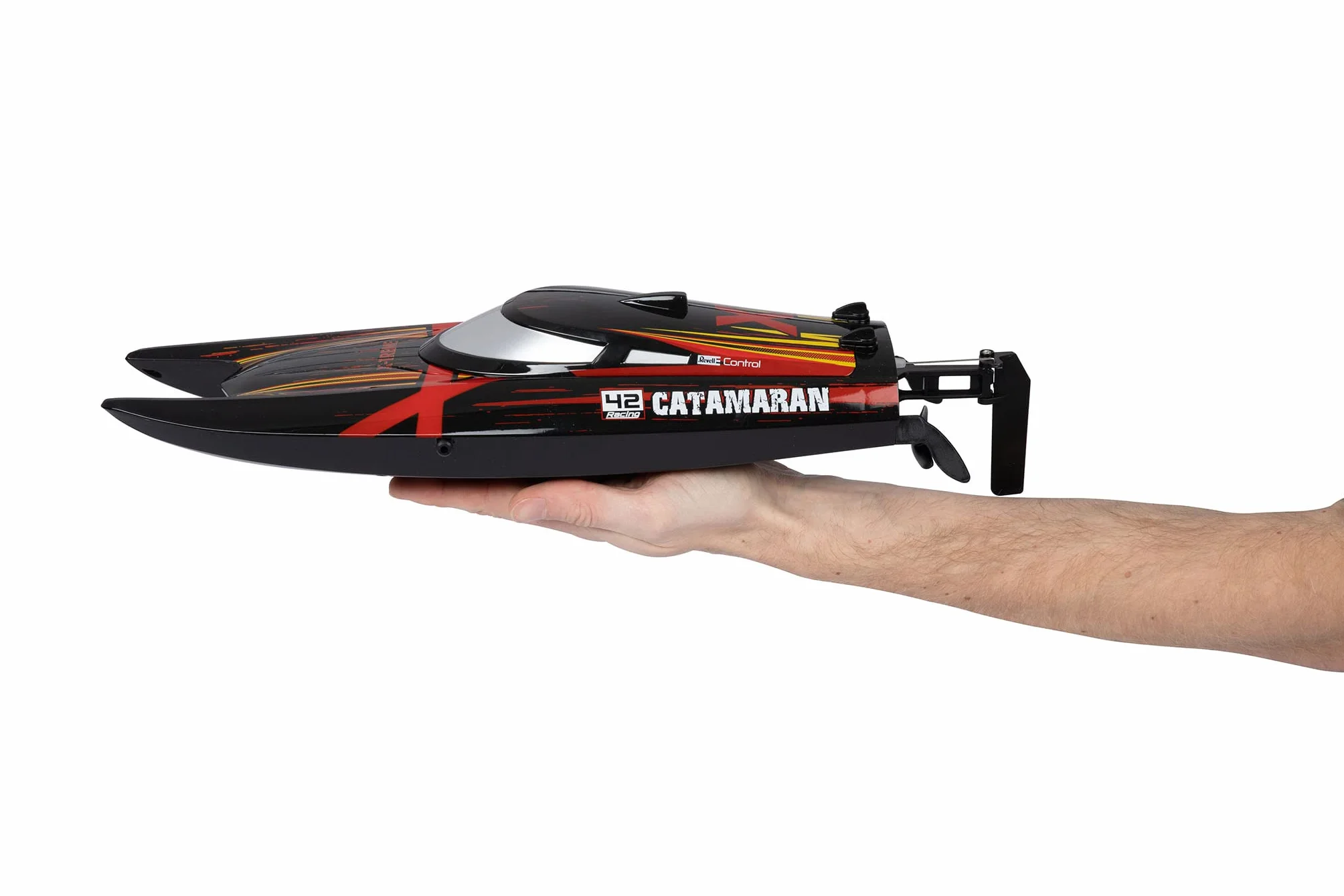 Revell Pilot zdalnego sterowania 24140 X-TREME katamaran łodzi z precyzyjnym sterowaniem 2,4 GHz, do 45 km/h, zabezpieczenie przed przewróceniem, akumulator litowo-jonowy 7,4 V, 2-kanałowy, śmigła