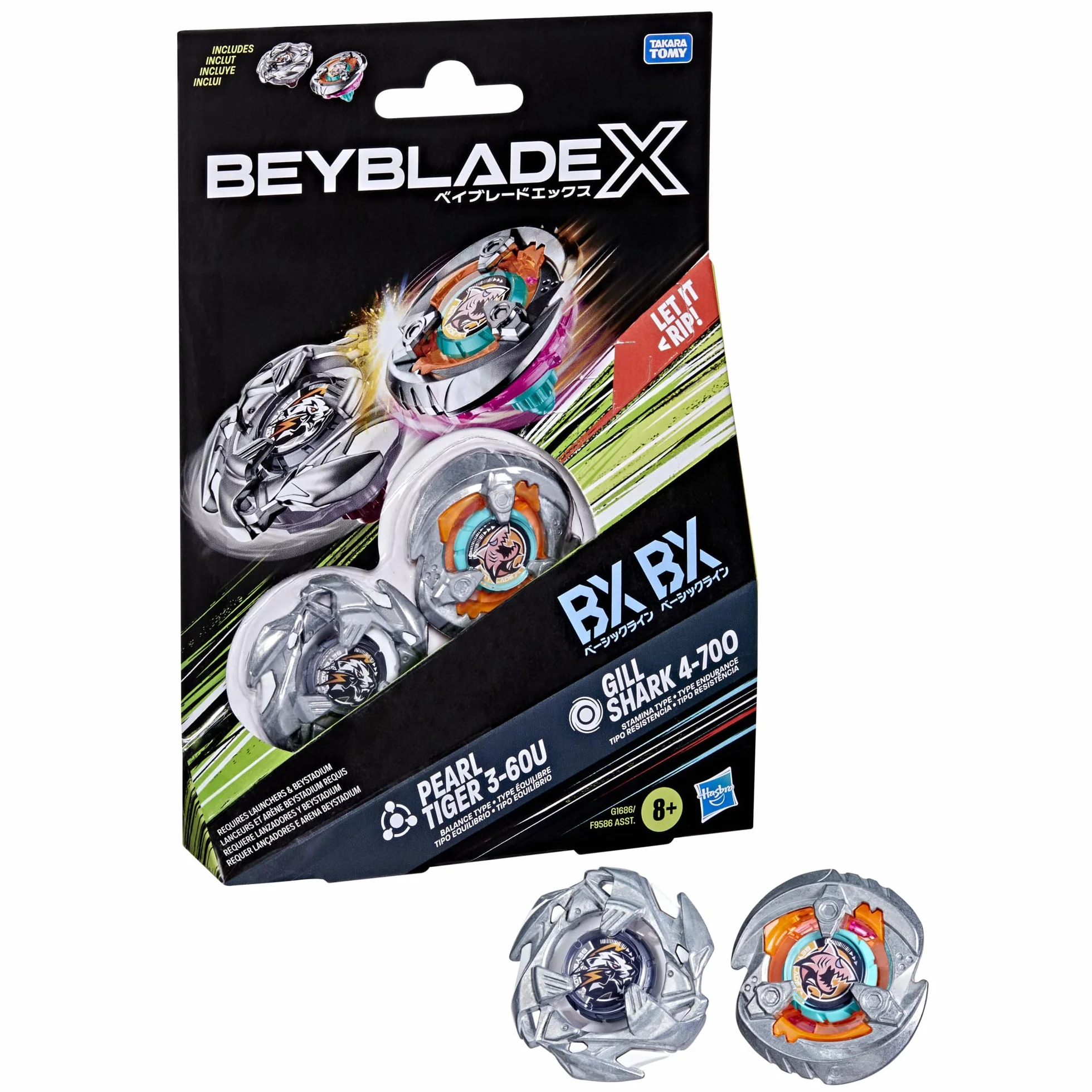 Dwupak bączków Beyblade X Gill Shark 4-70O i Pearl Tiger 3-60U