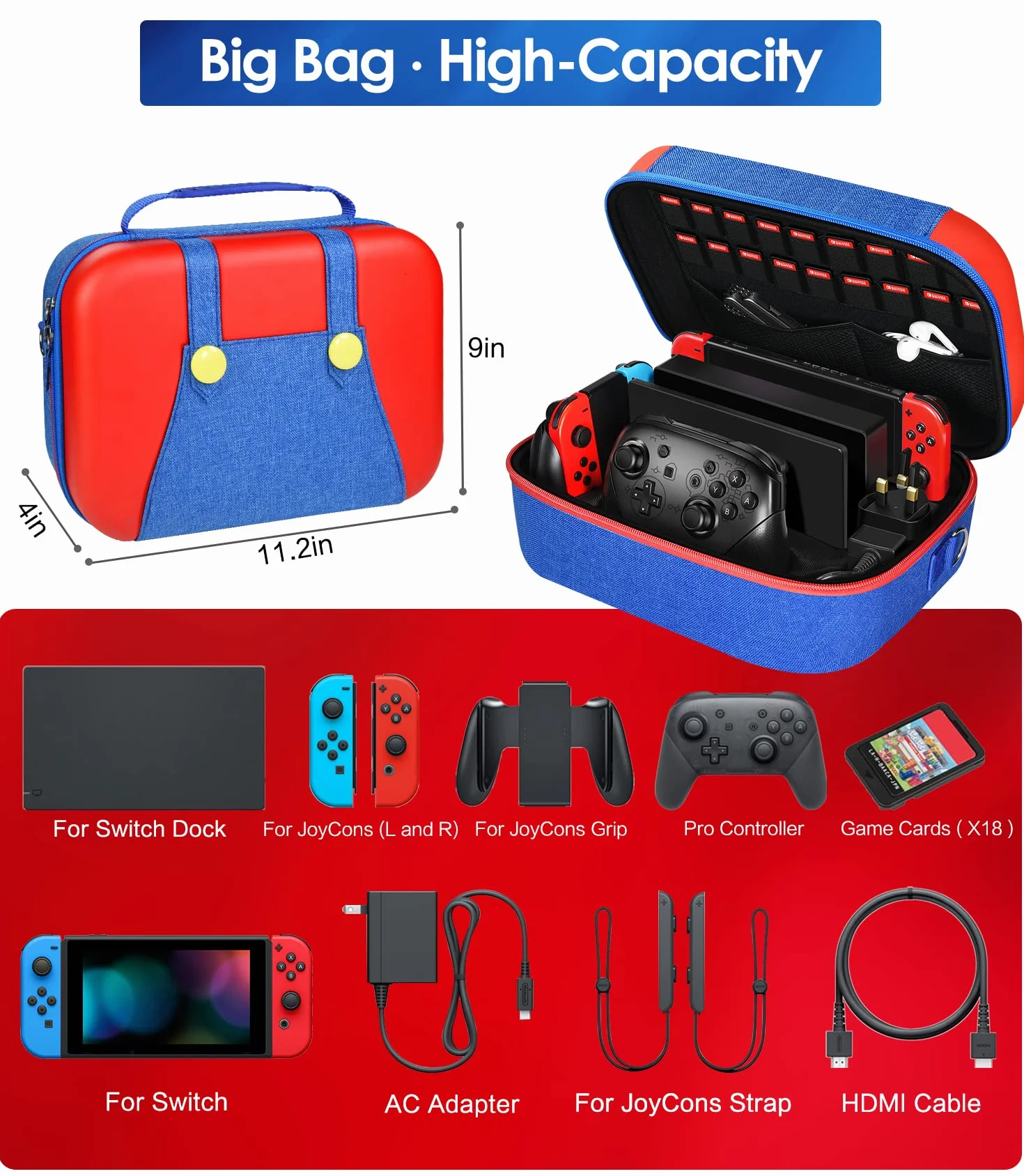 ivoler pokrowiec transportowy kompatybilny z przełącznikiem Nintendo, Deluxe do przechowywania, torba podróżna, twarda obudowa antywstrząsowa, z 18 wkładami do gier i akcesoriami