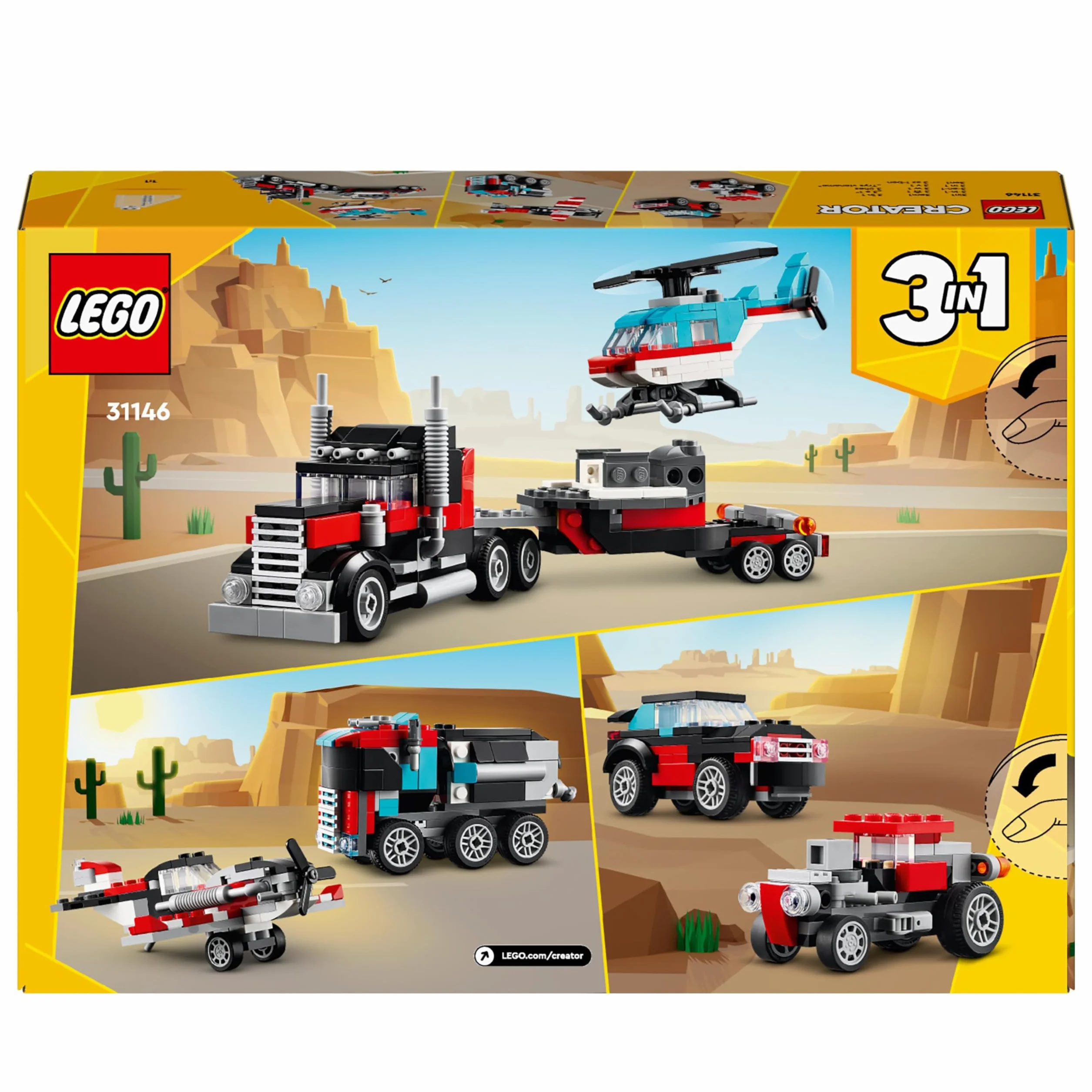 LEGO Creator 3w1 Ciężarówka z platformą i helikopterem 31146