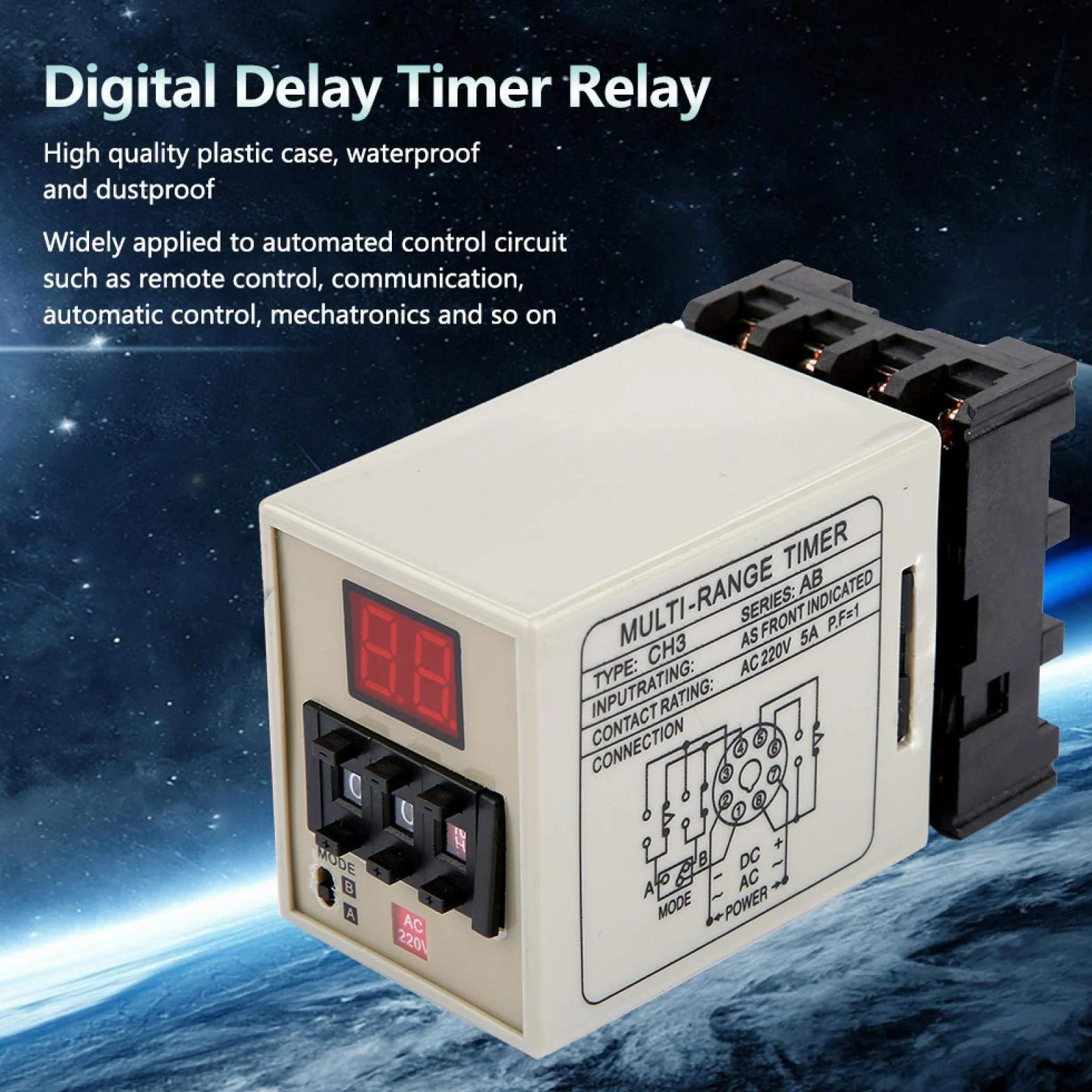 Przekaźnik opóźnienia LCD, AH3-DM, podwójny tryb przekaźnika czasowego, 0,01S-99H, cyfrowy przekaźnik czasowy z wyświetlaczem LED, AC/DC 12-380 V, moc przełączania 5 A do zdalnego sterowania