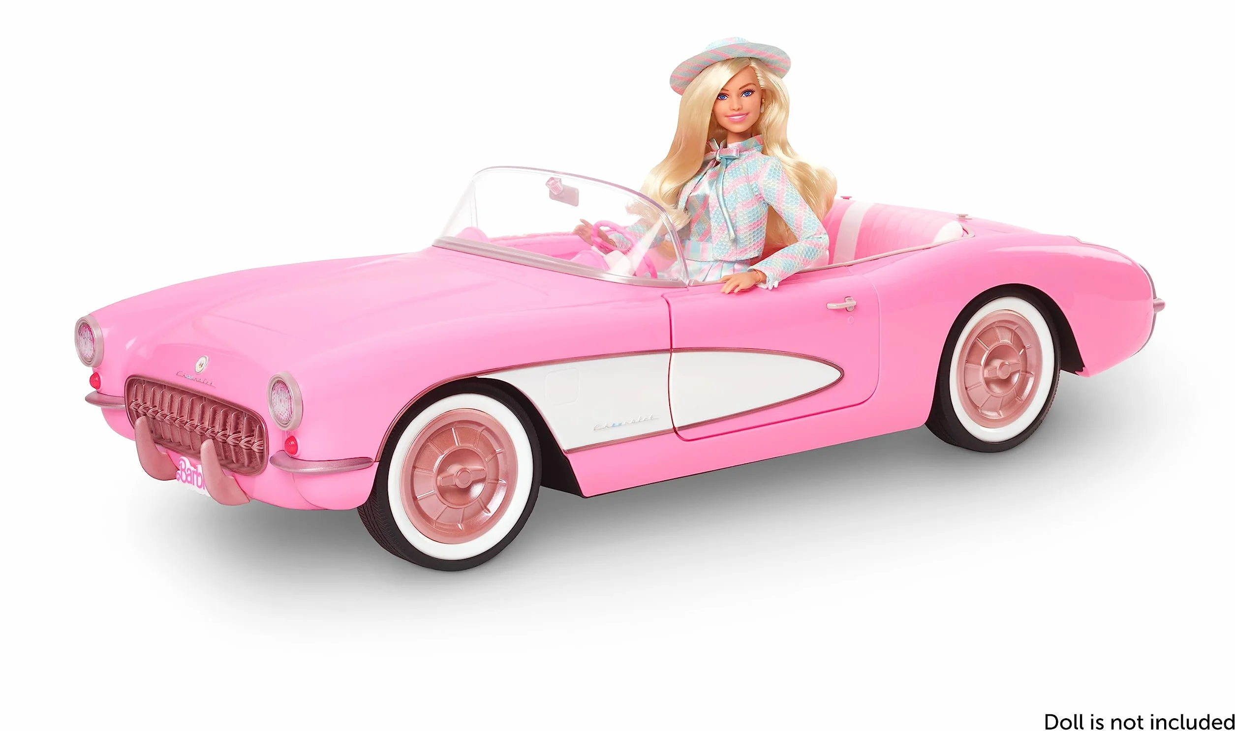Barbie Filmowy kabriolet Deluxe Różowe auto Corvette inspirowane filmem „Barbie”, z białymi oponami i miejscem do przechowywania w bagażniku HPK02
