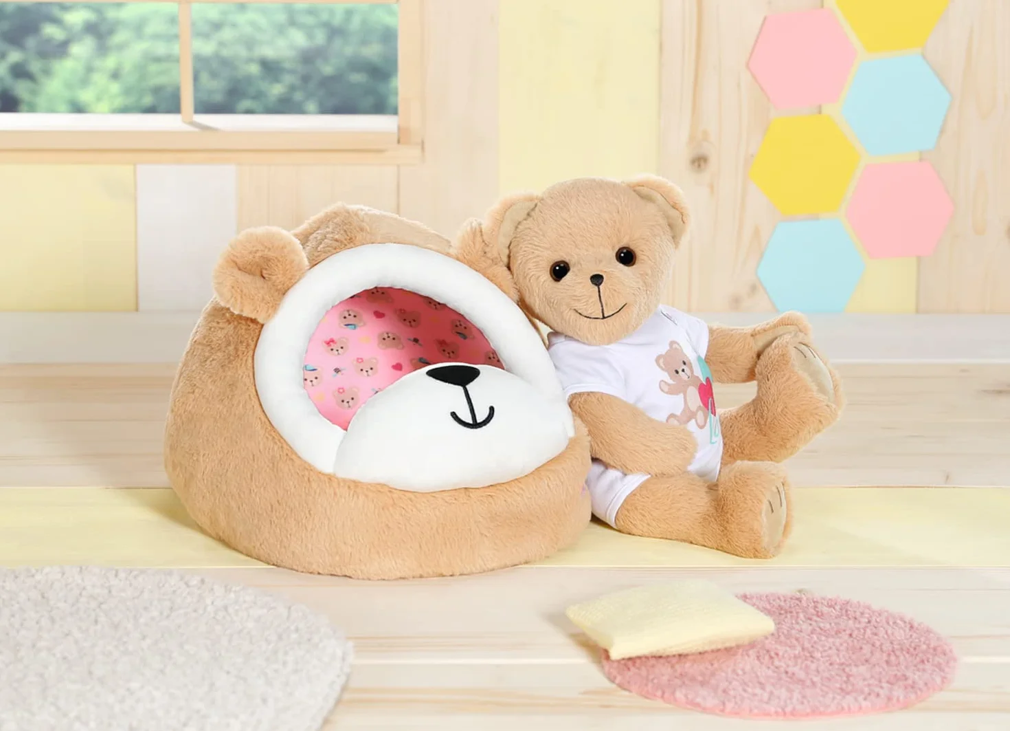 BABY born Jaskinia do spania niedźwiedzia 834459 - akcesoria do niedźwiedzia BABY born i lalek do 43 cm - odpowiednia dla dzieci od 1+, brązowa