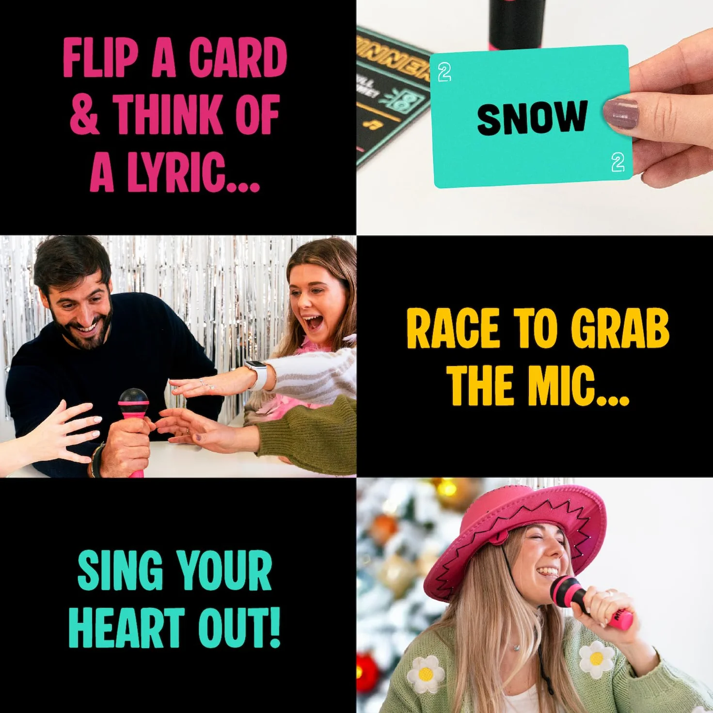 Lucky Egg Spannendes „Grab The Mic“ – Das Karaoke-Spiel für die ganze Familie ab 8 Jahren, 2–10 Spieler – Brettspiel für schlechte Sänger – 250 Songtextkarten für einen lustigen und witzigen Spieleabe