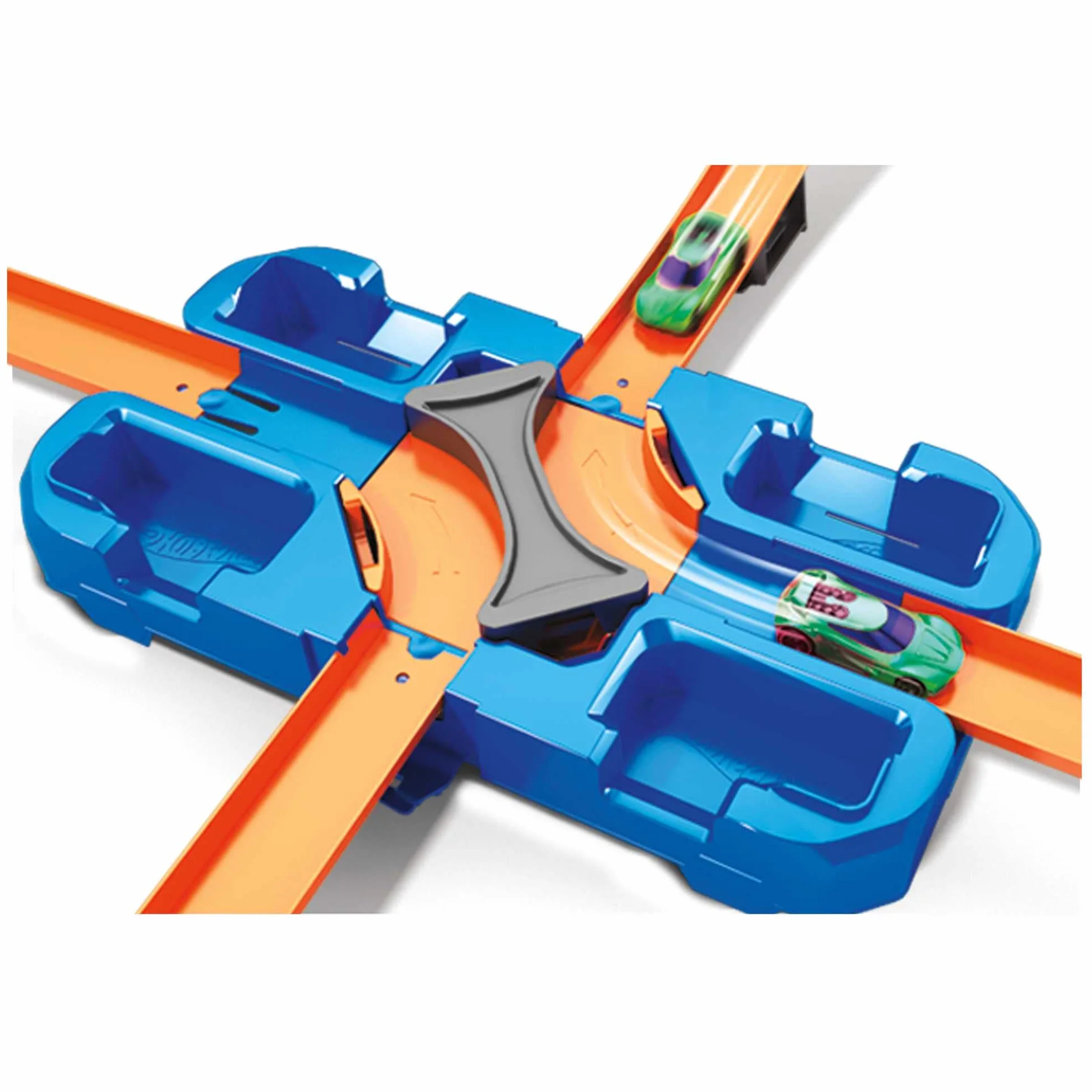 Hot Wheels Deluxe Stunt Box Track Builder Zestaw do Zabawy, Niebieski/Pomarańczowy, Od 6 lat