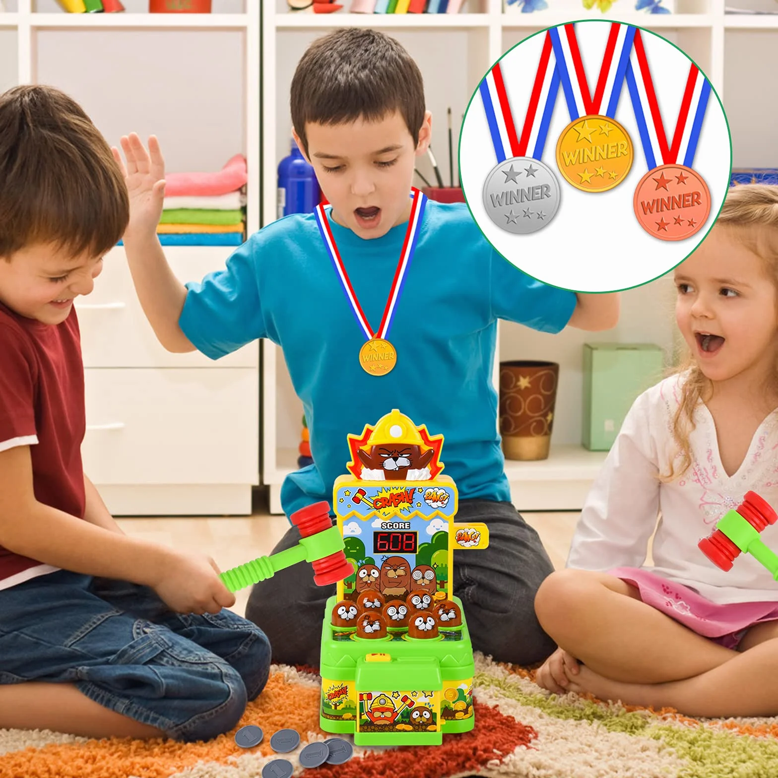 Ulikey Krecik z młotkiem, gra z kretem, gra z 2 młotkami + 12 monetami do gry, elektroniczna mini zabawka arcade, gra na monety, prezent na Boże Narodzenie, dla małych dzieci w wieku 3-6 lat