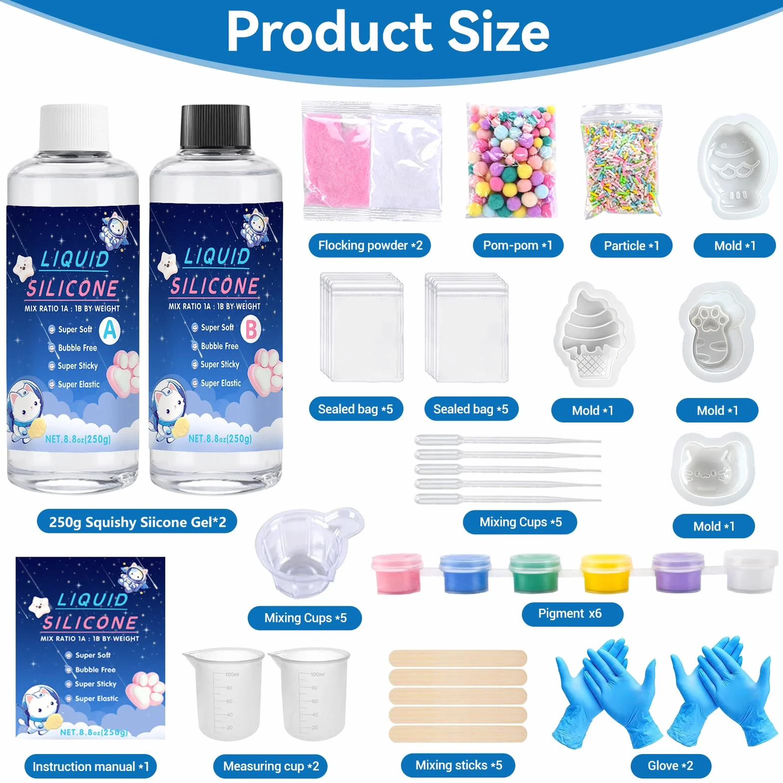 Płynny silikon do zestawu DIY Taba Squishy, ciekły kauczuk silikonowy A+B 1:1 do Squishy Maker, kreatywny zestaw DIY, prezent antystresowy