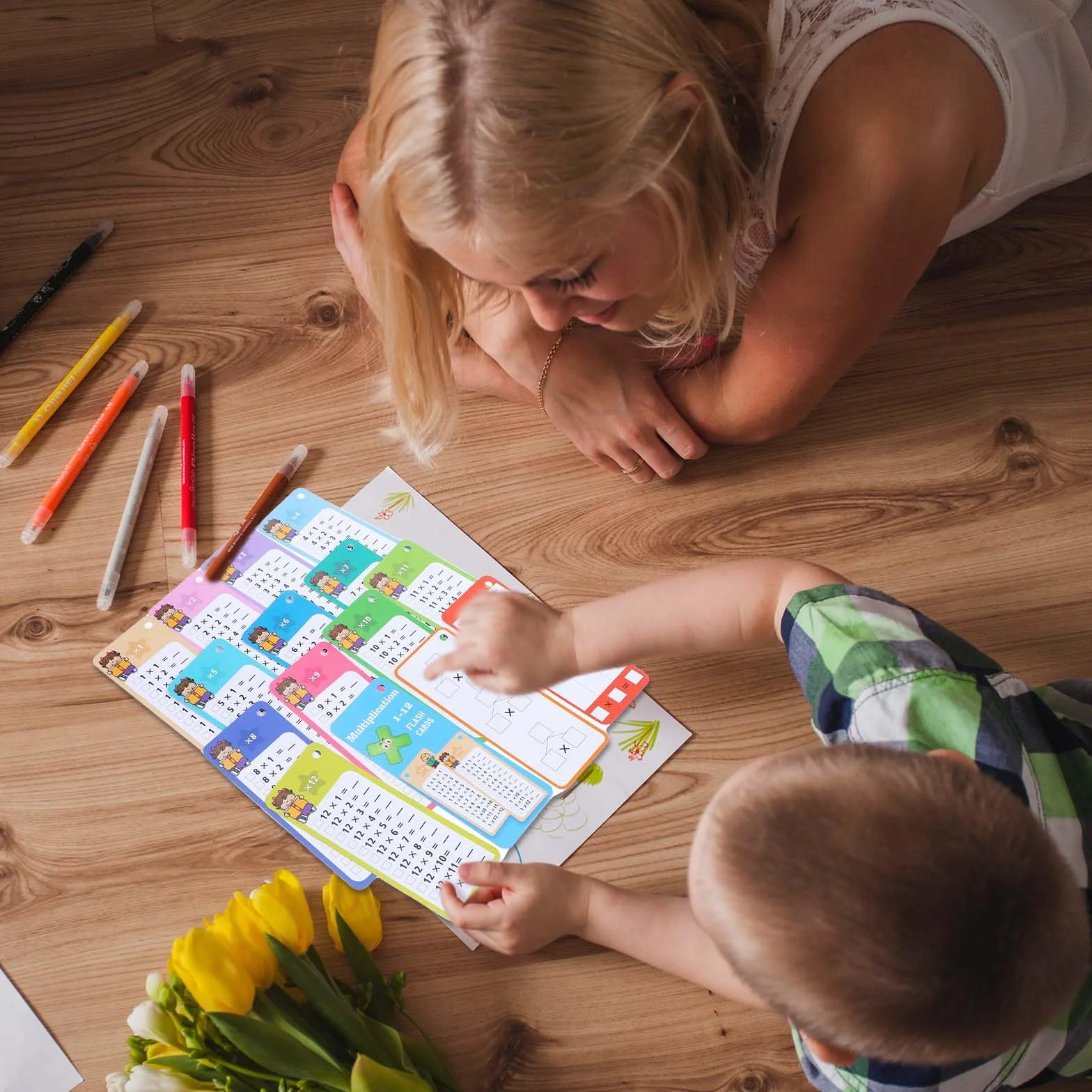 Karty do nauki matematyki dla dzieci, 15 dodatkowych kart flash z 2 markerami suchościeralnymi