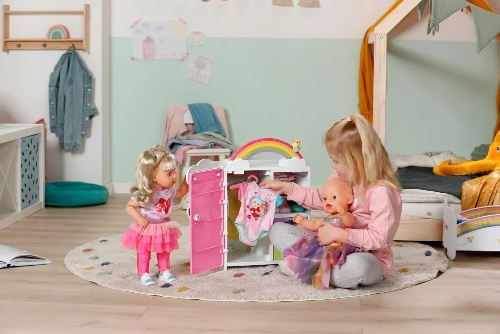 BABY born Tęczowa szafa, szafa na ubrania dla lalek, z błyszczącą tęczą i wesołymi dźwiękami, 836040 Zapf Creation