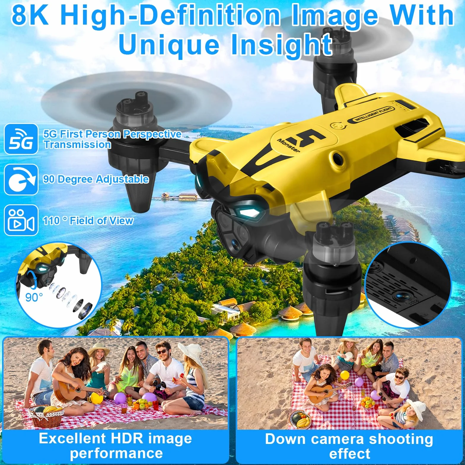 Składany Mini RC Drone, Dron z kamerą 4K, Składany dron dla początkujących, Silnik bezszczotkowy, Przewrót 3D, Start/lądowanie jednym przyciskiem, prezent dla dzieci lub początkujących, 2 baterie