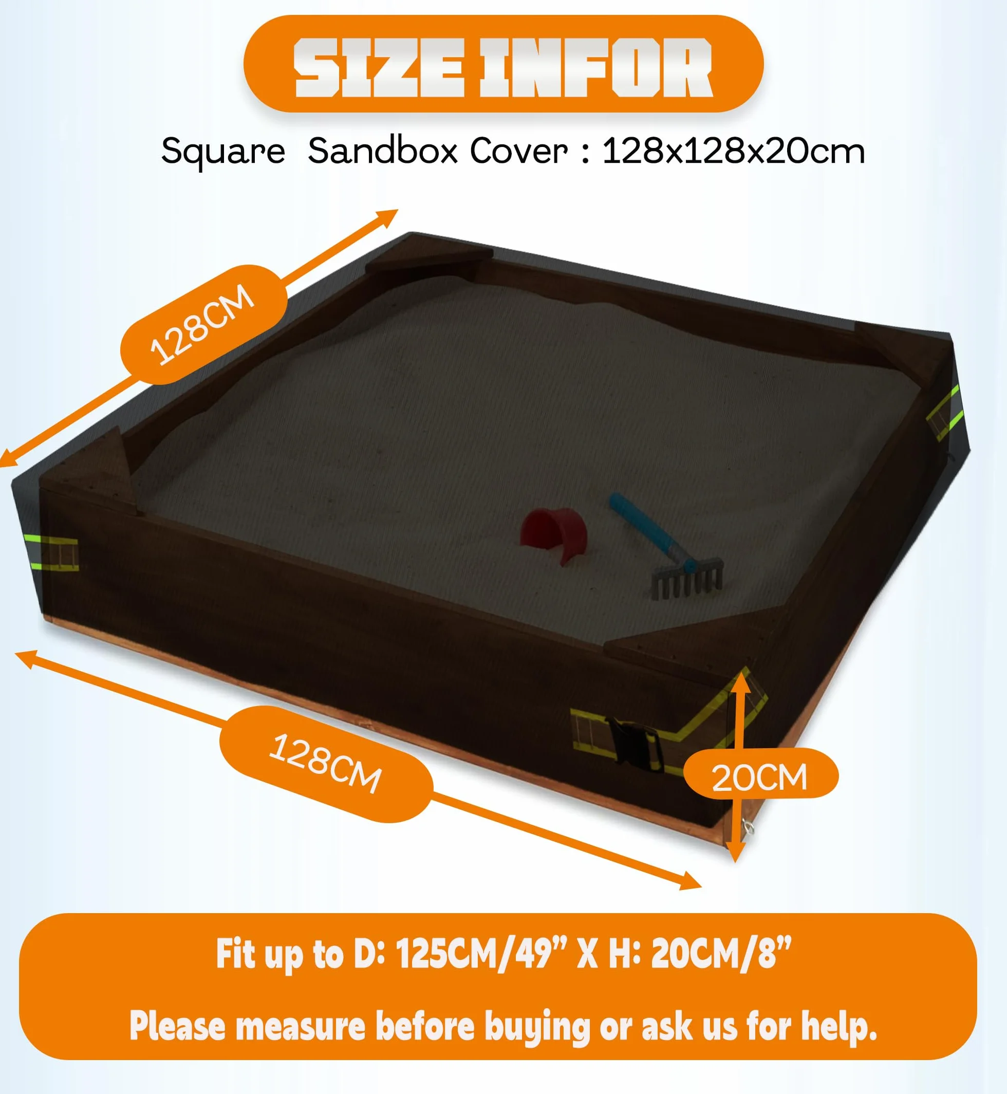 Kwadratowy pokrowiec na piaskownicę 420D wodoodporny pyłoszczelny 128 cm
