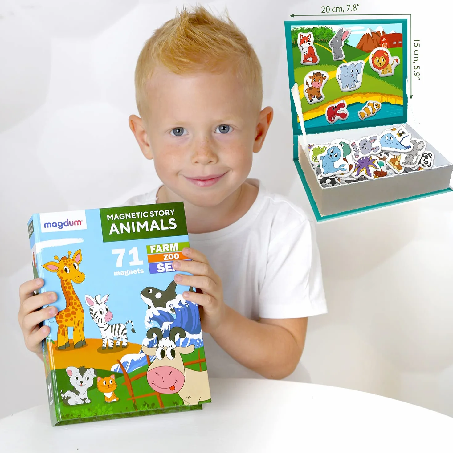 Animal Story magnesy na lodówkę dla dzieci, duże, 71 magnetycznych zabawek ze zwierzętami, wielokolorowe