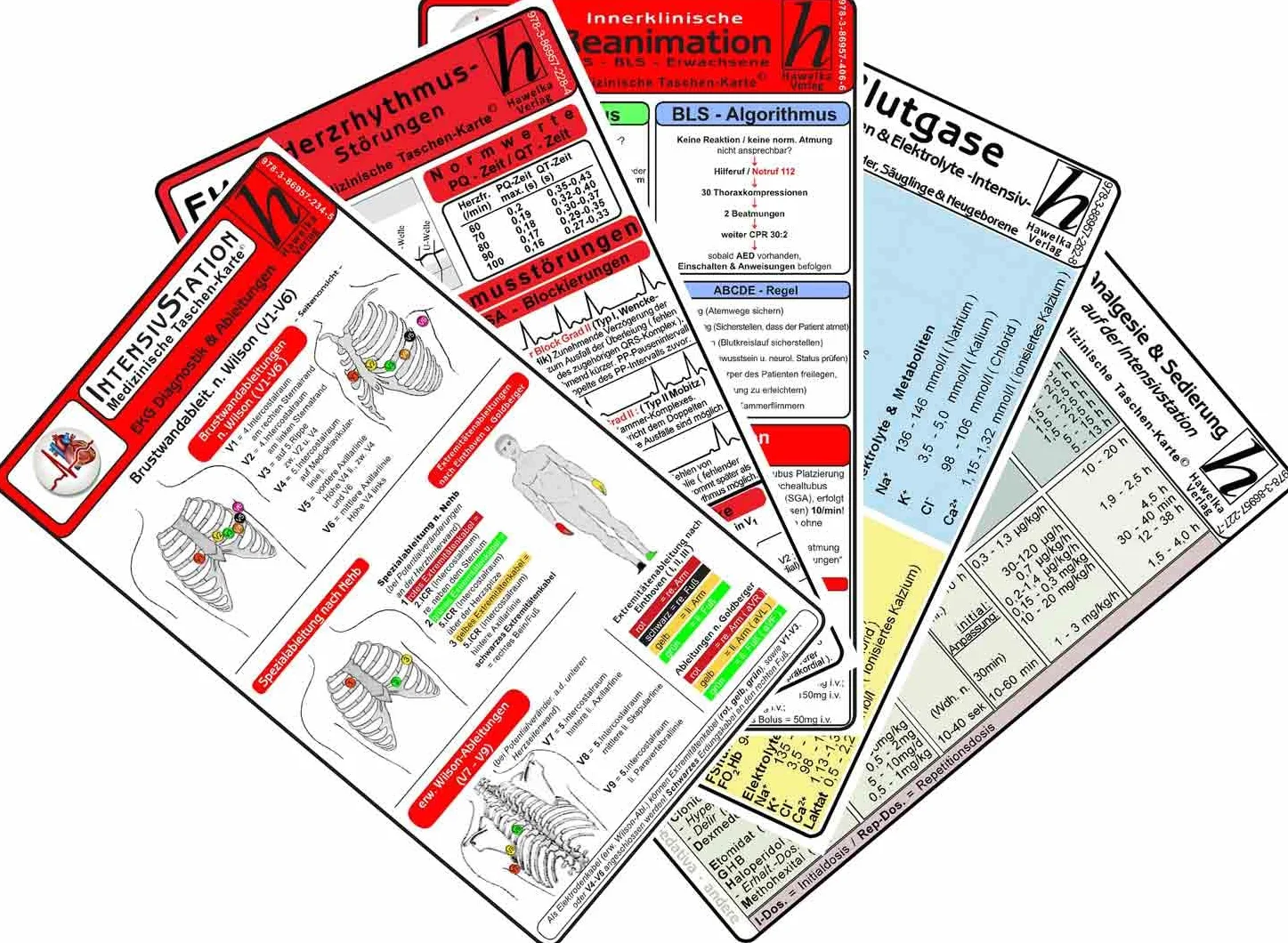 Intensiv-Station Karten-Set - Analgesie & Sedierung, Blutgase & Differentialdiagnose, Herzrhythmusstörungen, Inkompatibilitäten intravenöser Medikamente, Reanimation