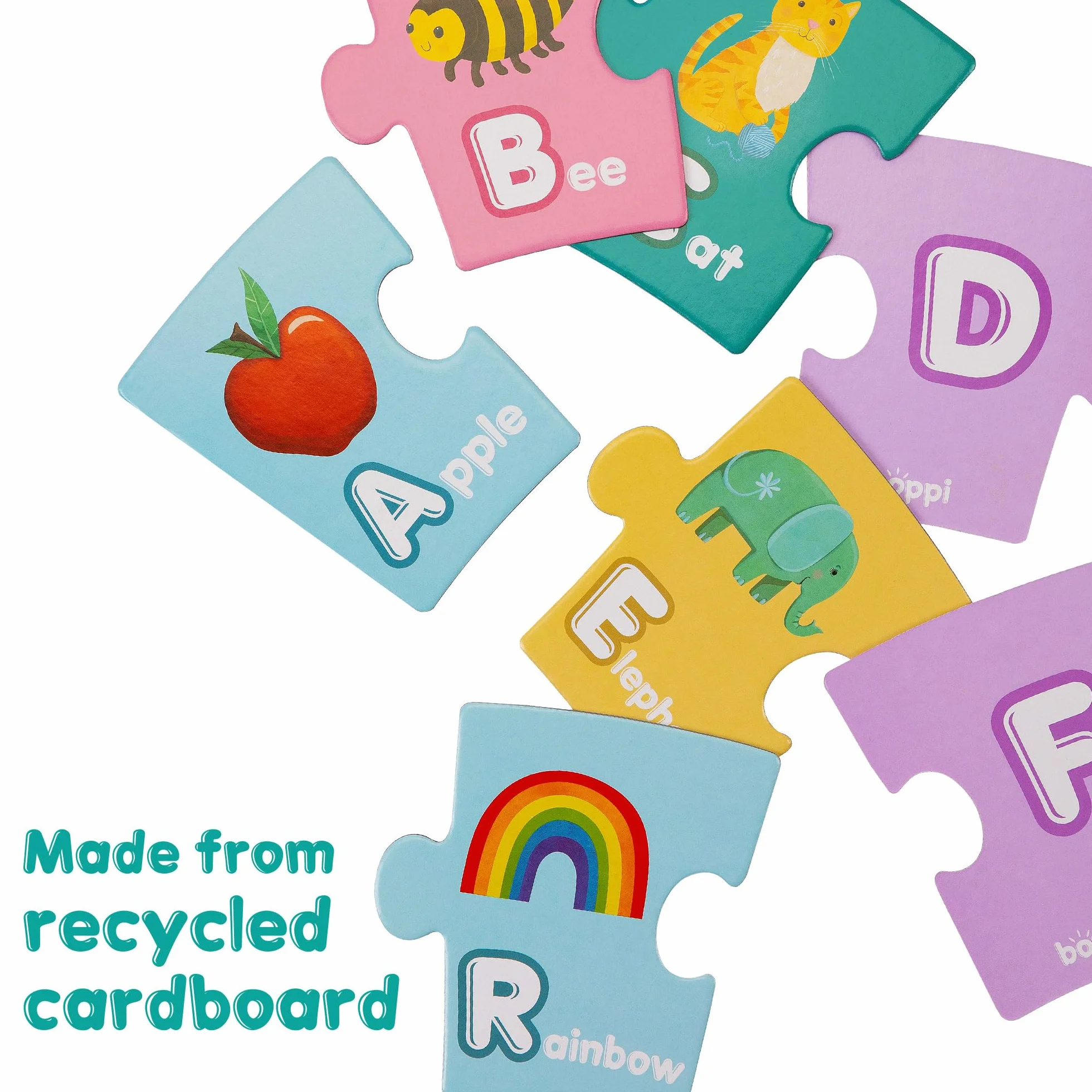 boppi Puzzle z alfabetem - wczesny rozwój umiejętności czytania i pisania dla dzieci w wieku od 3 lat - 26 sztuk puzzli Montessori dla maluchów / karty Flash ABC