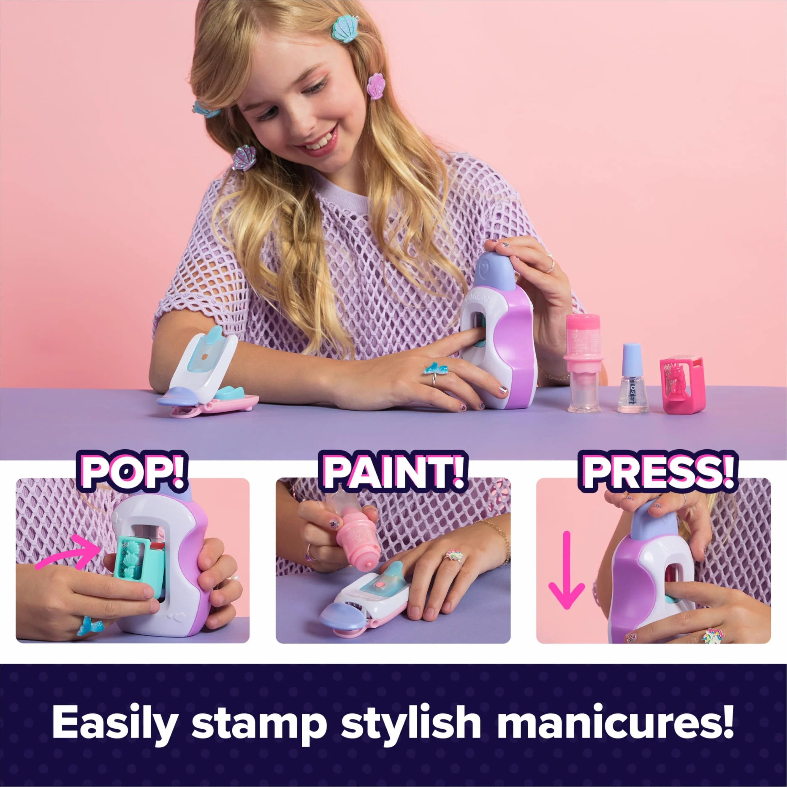 Cool Maker, GO Glam zestaw do paznokci, wzór jednorożca i syrenki, styl 80 gwoździ (opakowanie może się różnić), sztuka i rękodzieło, zabawki dla dzieci w wieku od 7 lat