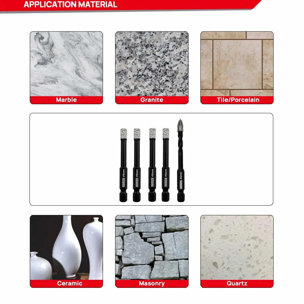 DT-DIATOOL Wiertła diamentowe 1/4 cala z końcówką diamentową wiertło z węglika spiekanego do płytek porcelanowych, ceramicznych, marmuru, granitu (5-pak)