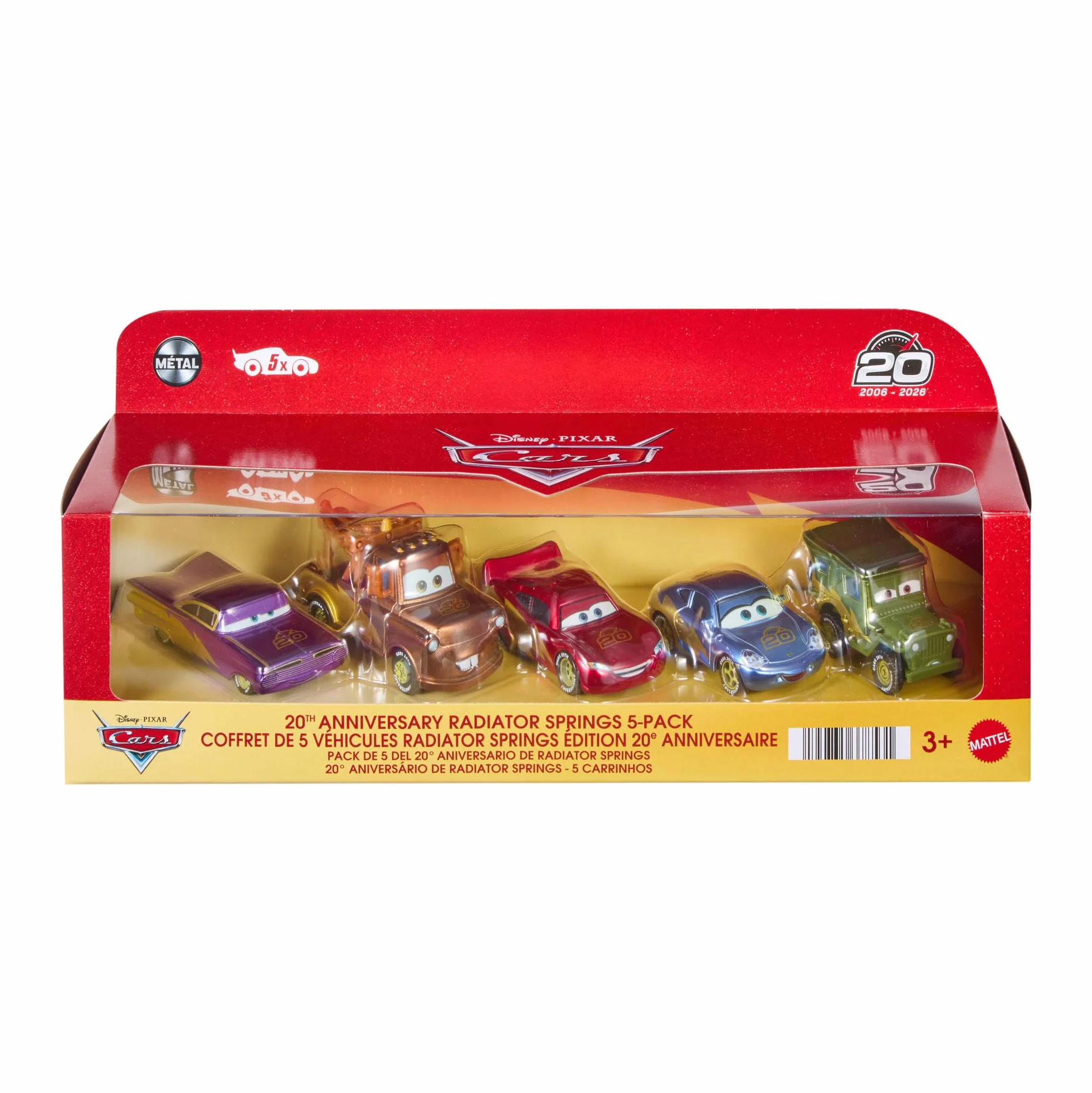 Mattel Disney Pixar Cars Auta 20-lecie Samochody 5-pak Zestaw, Chłodnica Górska, ulubieńcy fanów z pierwszego filmu, autka zabawki dla dzieci 3+, JMJ85