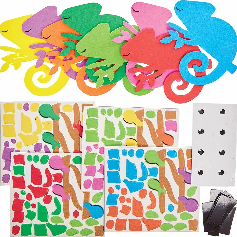 Baker Ross FX562 Magnesy mix&match kameleon 8 szt. piankowe zwierzęta z dżungli zestaw kreatywny